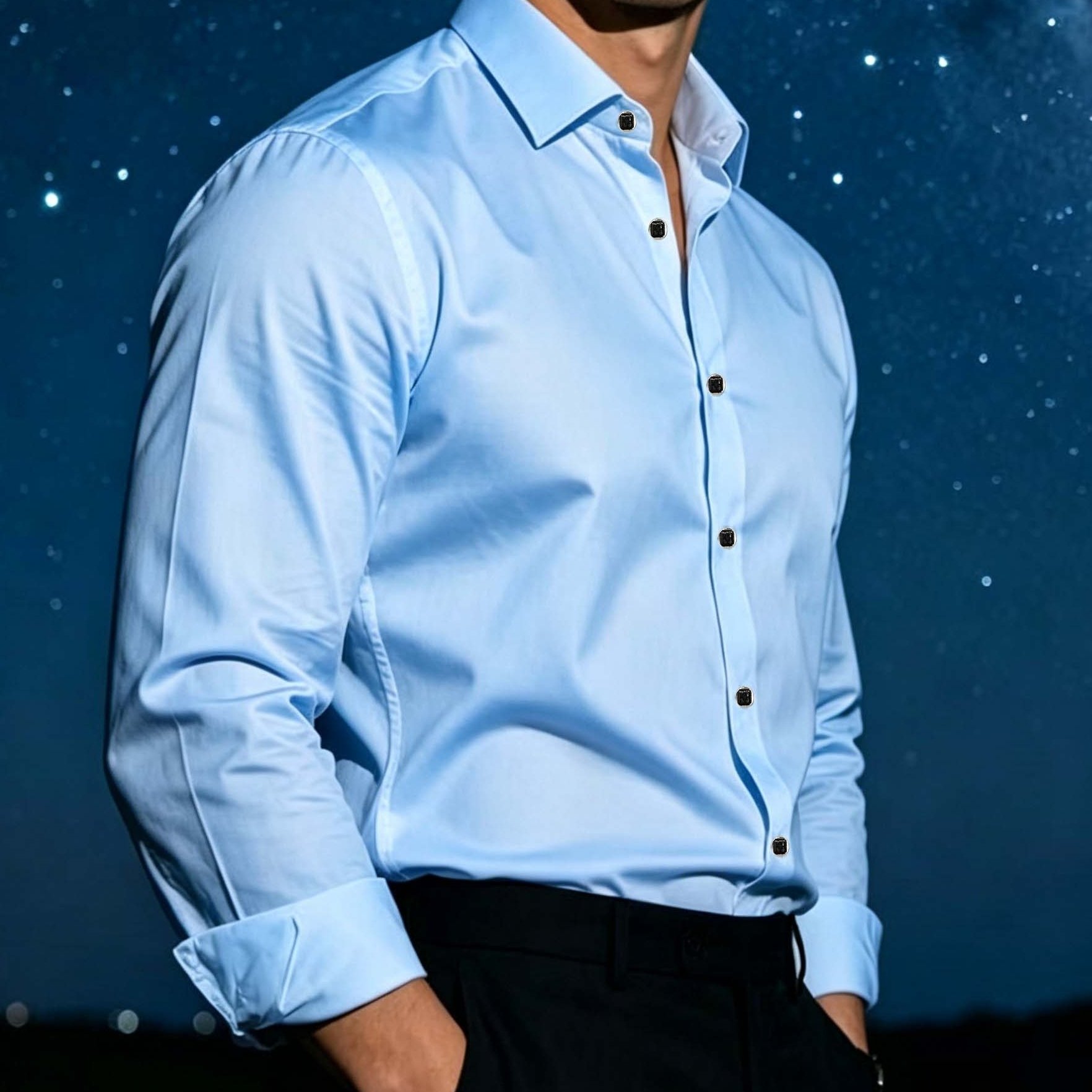 TEMU Men's Long-sleeved Button- Shirt, Slim Fit Business Casual, Suitable For Office, Outdoor Sports, Casual Business And Other