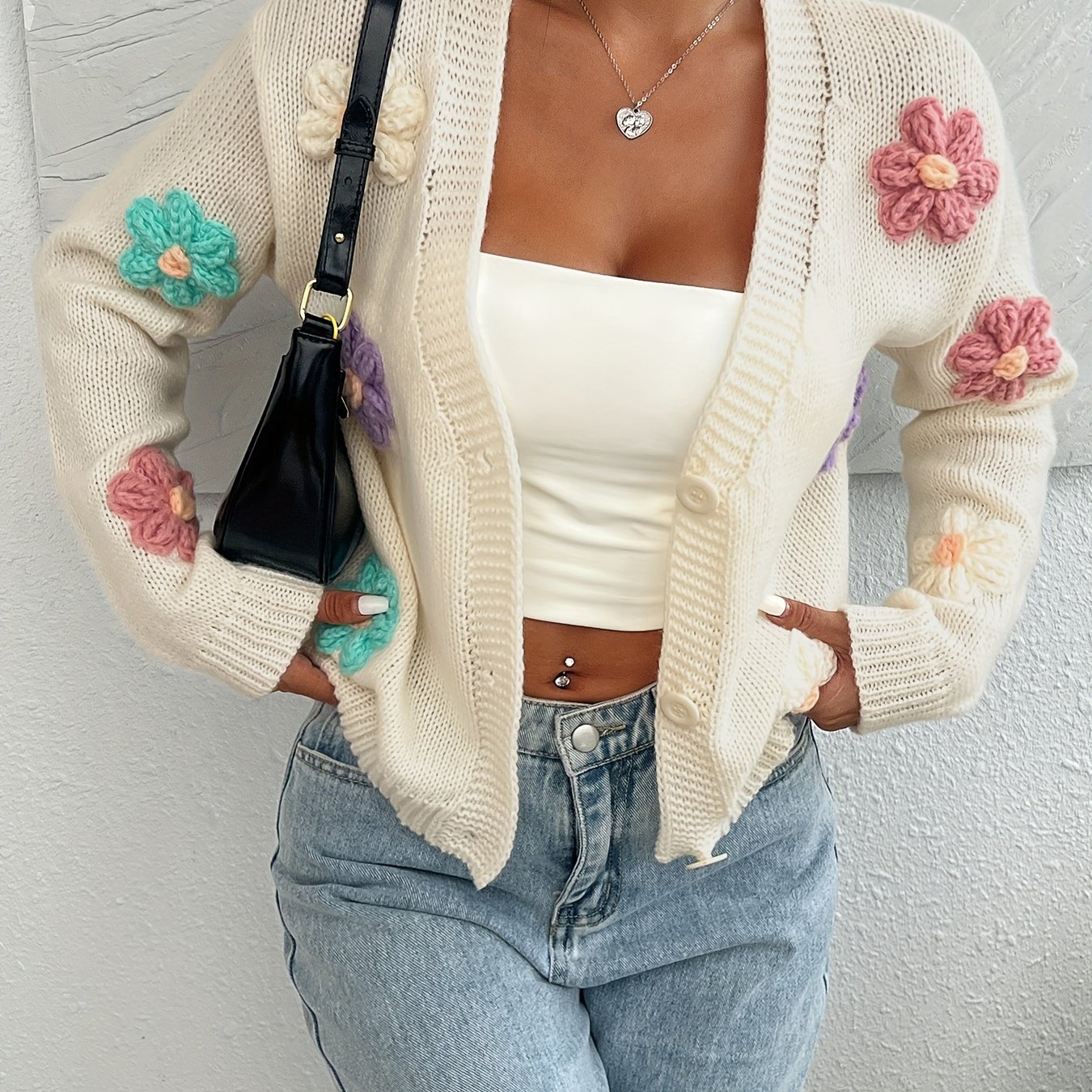 Plus Appliques Drop Cardigan