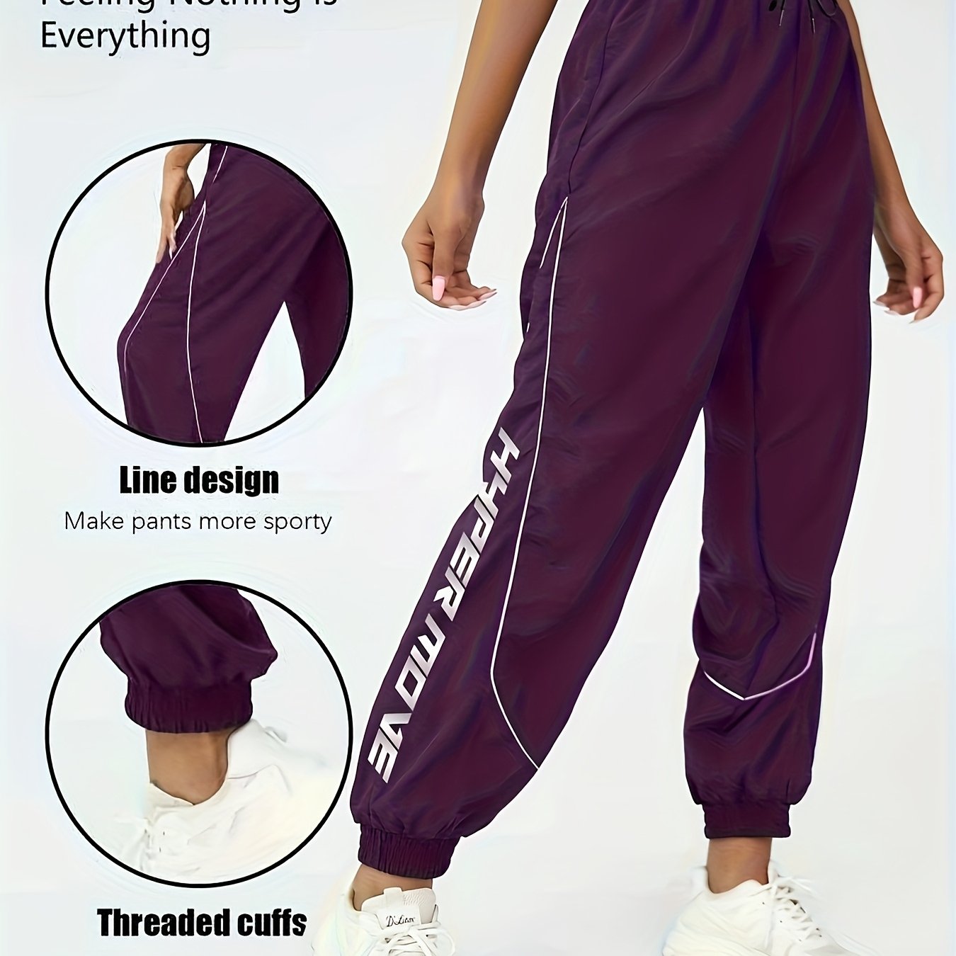 Image of Women's Outdoor Casual Joggers With Elastic Drawstring Waist & Side Lettering - Regular Fit Long Pants For , Hiking, Gym & Leisure Activities, Pants | Durable Sportswear