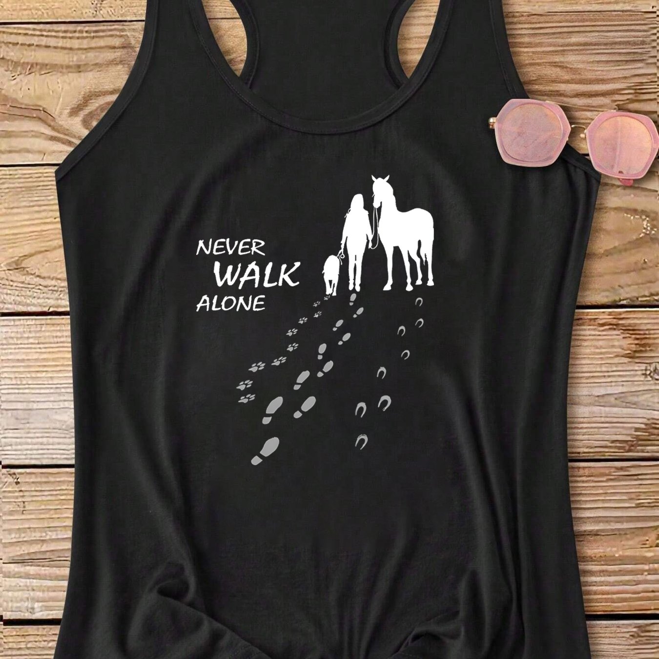 TEMU Woman Horse And Dog Companion Graphic Print Tank Top, Sleeveless Casual Top For Summer And Spring, Women's Clothing