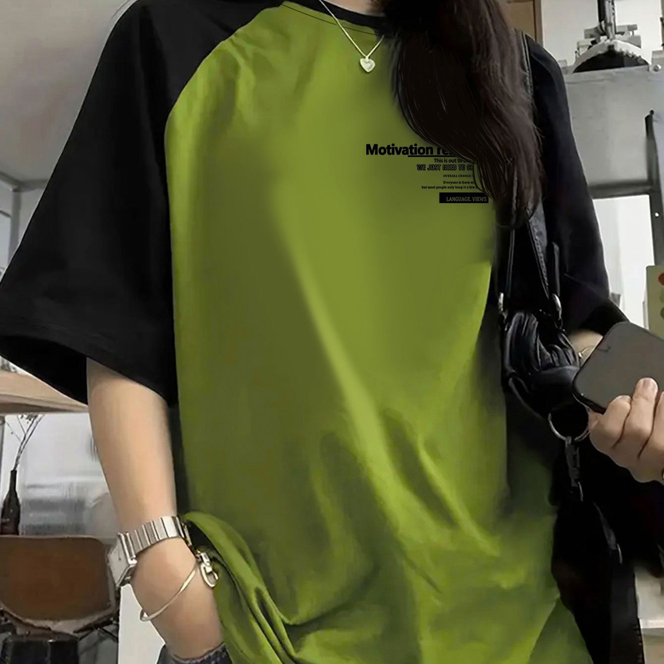 TEMU 여성용 컬러 블로킹 라글런 레터 프린트 풀오버 반팔 티셔츠, 여름 디자인, 패셔너블, 스타일리시, 루즈핏, 탑