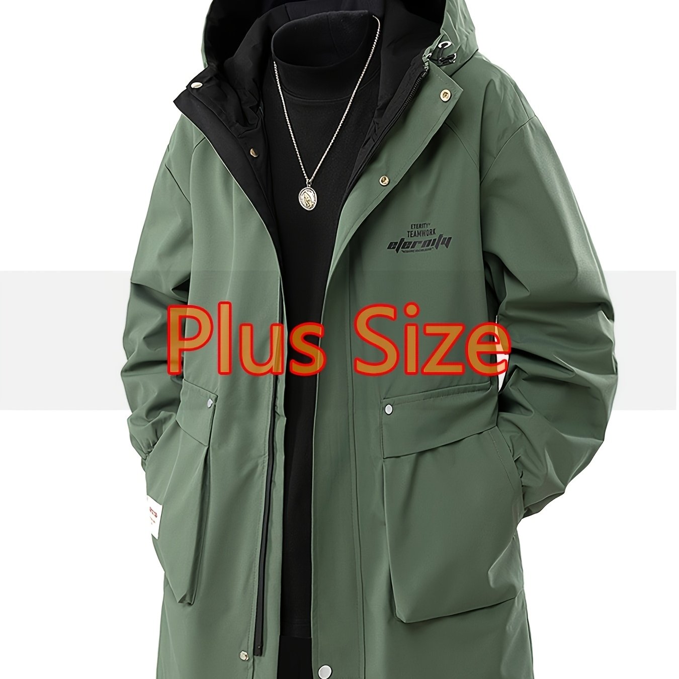 TEMU Men's Plus Size Loose-fit Lightweight Long Jacket, Casual And Stylish Mid-length Trench Coat Outerwear For Outdoor Wear. Suitable For Spring,