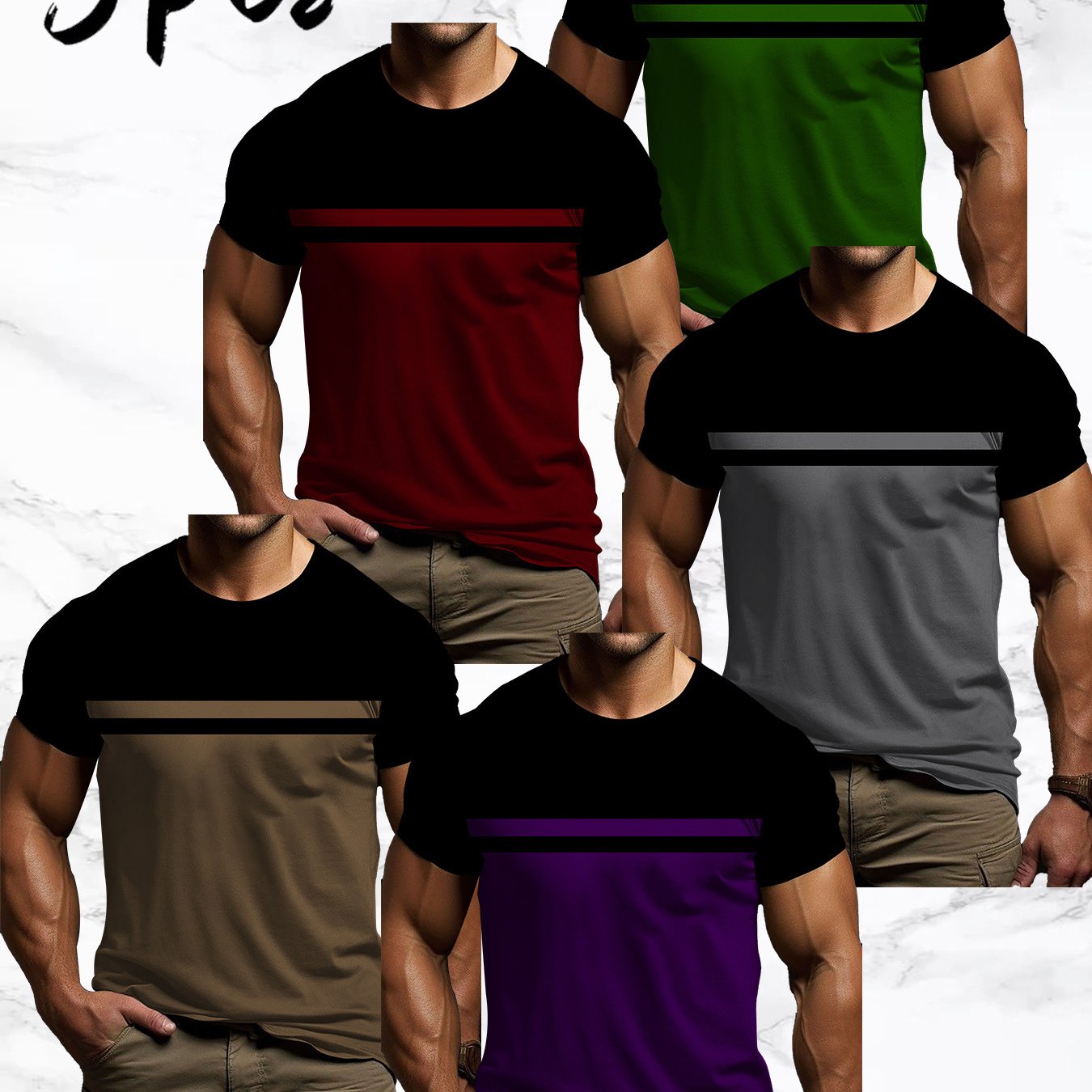 TEMU 5-pc Men's Short Sleeve T-shirts | Fashion Letter Striped Pattern, Comfortable Short Sleeve Crew Neck Casual Shirts, Loose Size, Machine