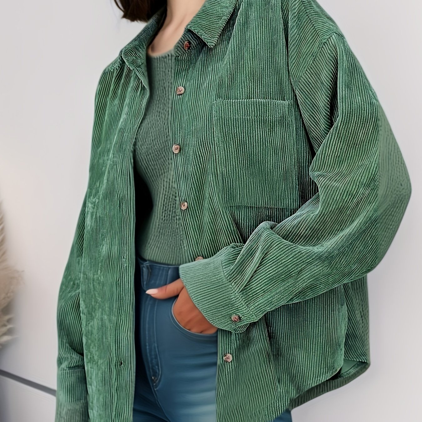 Corduroy Single-breasted Casual Shirt Jacket