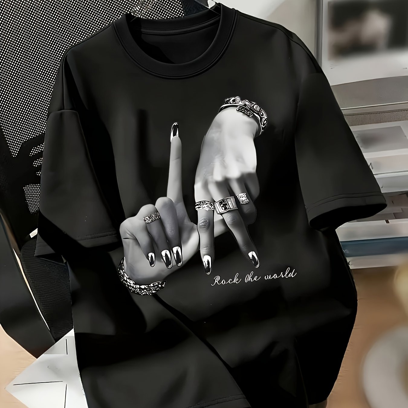 TEMU Women's Printed Round Neck Short Sleeve T-shirt Summer Street Style Individual Gesture Slogan Design Women's Top Casual Loose Daily Wear Trendy