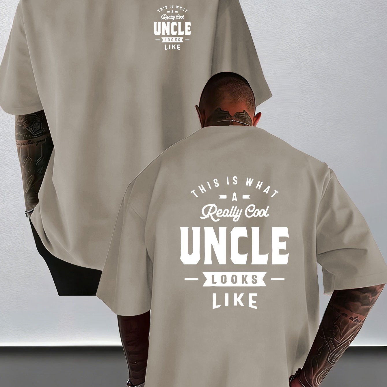 TEMU Creative Streetwear Brand Graphic Design, Men's Summer Fashion Short-sleeve T-shirt, "uncle" Slogan Print, , Personal , Trendy And Fun Front And