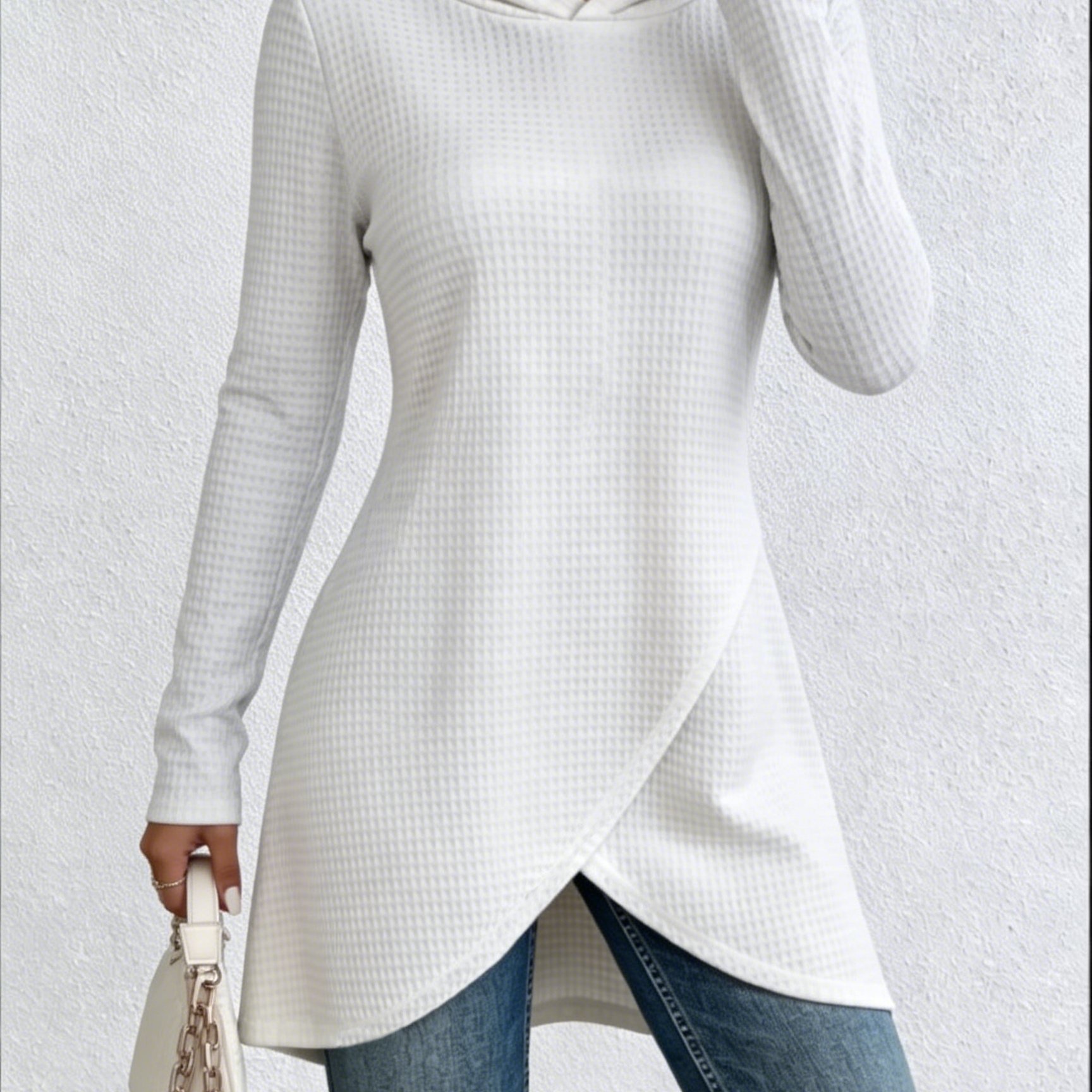 TEMU Hot Product Derivative Directional   Women's Fashion Temperament Skin-friendly Waffle Hooded Women's Top