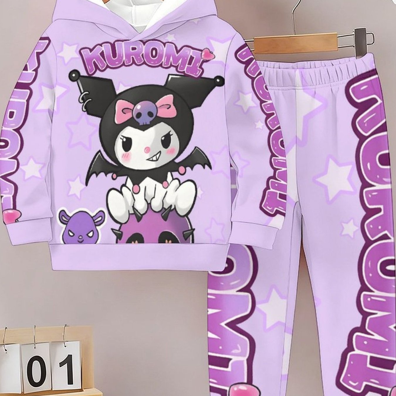 Image of Girls' Clothing Girls' Hoodie Set Casual Versatile Girl Versatile Girl And Kuromi Print Cinnamoroll Girls' Hoodie And Sweatpants Set, For Outdoor