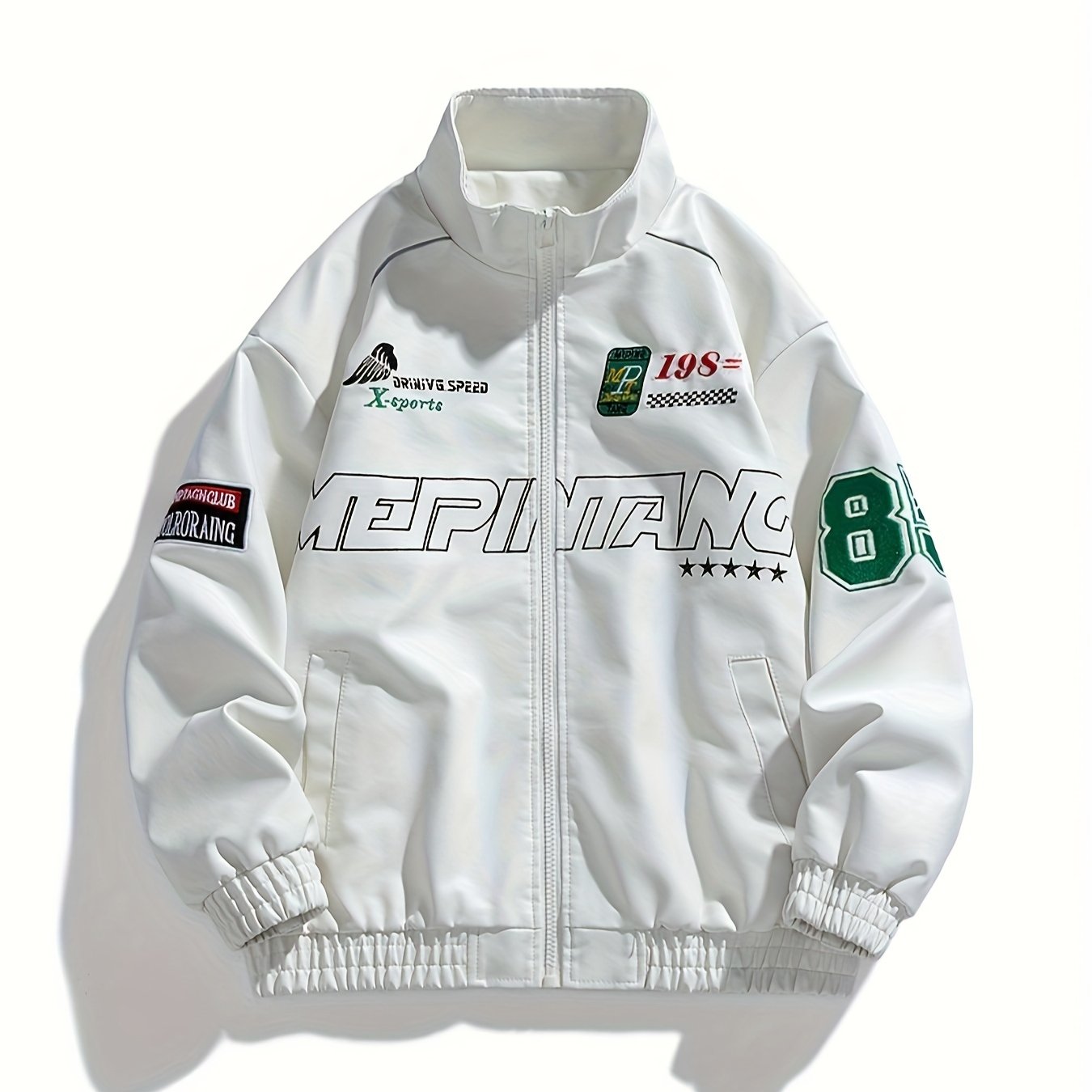 Stand Collar Jacket For Men, New Autumn Style, Youth Letter Embroidery Motorcycle Jacket, Unisex Loose Fit Stylish Coat