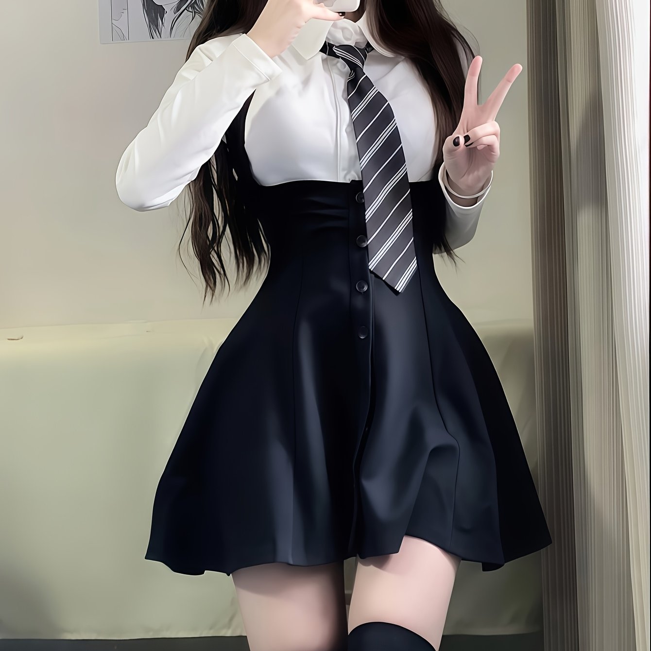E-shop Süßes Temperament High-Waist Single-Breasted Outfit Kostüm Set Rollenspiel Kostüm Paar Interaktion Studiofotografie Geeignet für Alle Festivals