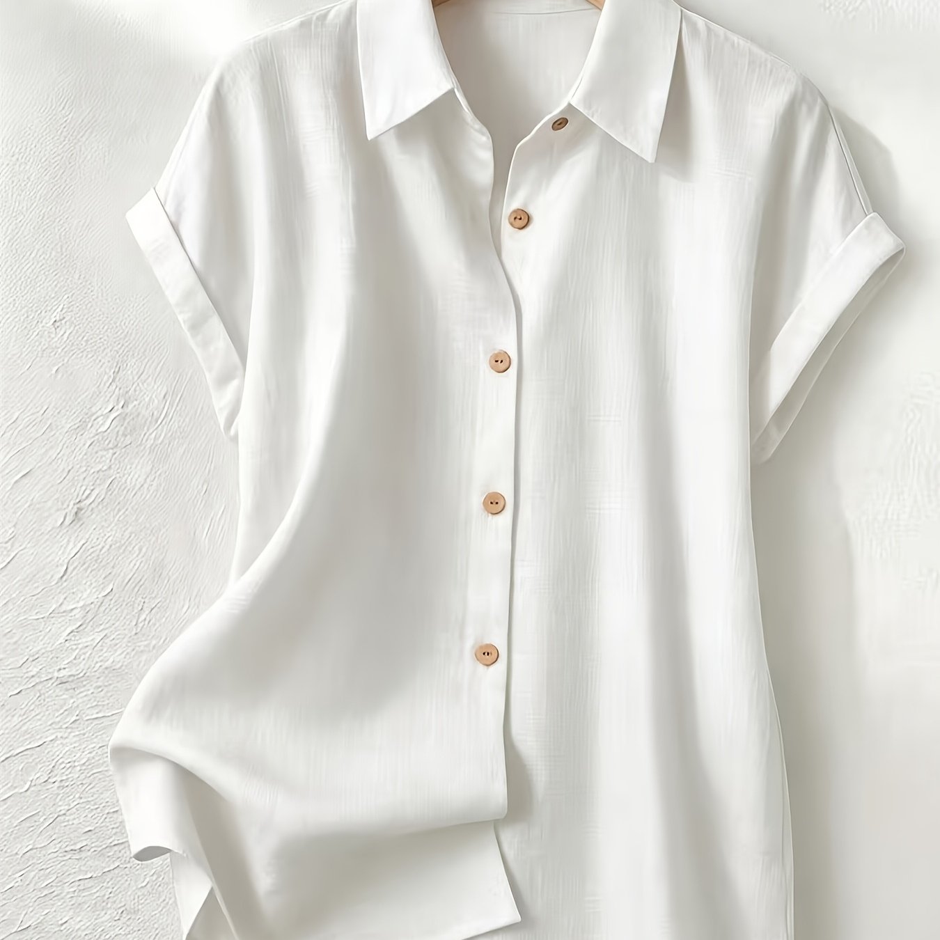 TEMU Women's Temperament Elegant Commuter Solid Color Shirt Top, Lapel Sleeve Blouse, Breathable Casual Commute