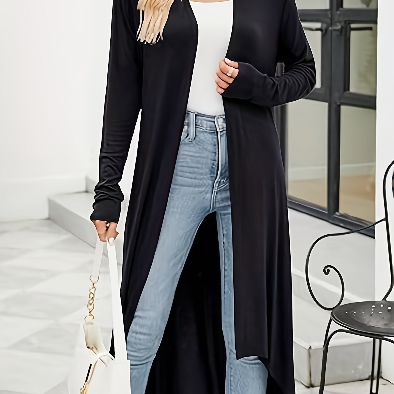 Women's Casual Long Open-front Draped Lightweight Duster High-low Hem Long Sleeve Cardigan