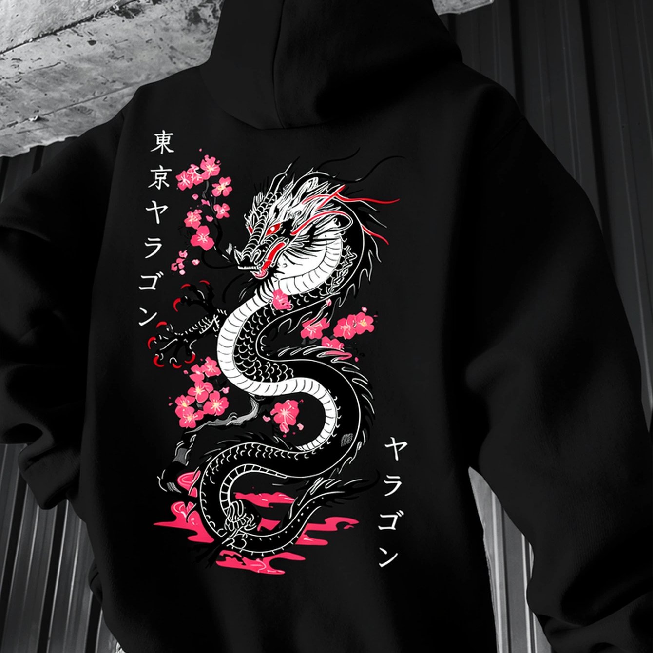 Image of A Dragon And Cherry Design Trendy Hoodie For Men's Hoodie High Quality Thick Premium Sweatshirt For Spring And Autumn Wear For Casual And Gifting Who Love Japan