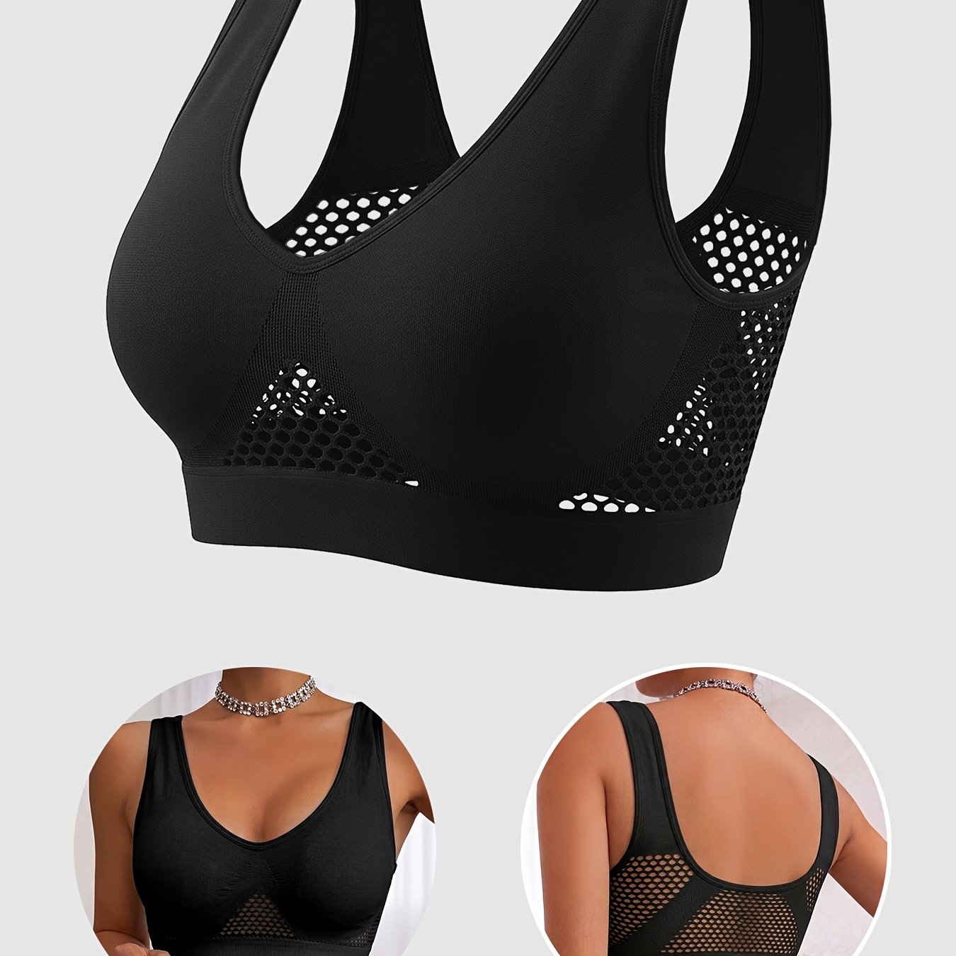 Image of 1pc, Women's Lightweight Base Layer Vest Bra, Single Layer No Padding, Sleep Home Casual Vest, Geometric Hollow Mesh Breathable Comfortable, High Elasticity 0 Restraint, Low , Daily Casual