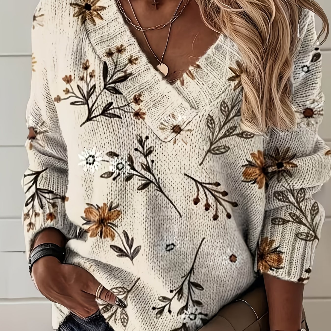 TEMU 2d Flat Pattern Autumn New Pullover V-neck Long Sleeve Women's Top Plane Trendy Women's Clothing Women's Top Ys260423023 Targeted