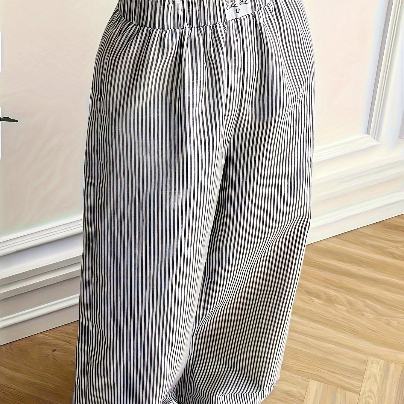 Elegant Striped Wide-leg Pants For Women - Made From Comfortable, Non-stretchable, For Spring And Autumn