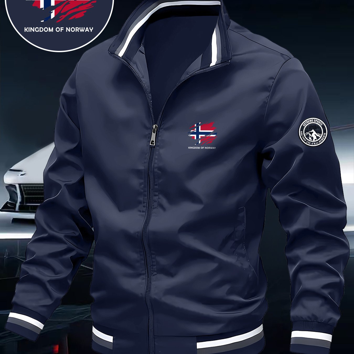 TEMU Men's Flag Norway Map/design Zip- Jacket, Winter Warm Coat With Pockets, Machine Washable Casual Outdoor Blazer For Fall & Winter Season (
