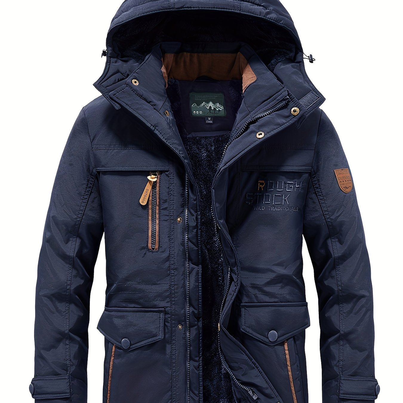 TEMU Winter Outdoor Padded Coat, Thickened And -lined, Detachable Hooded Jacket For , Casual And Versatile Windbreaker
