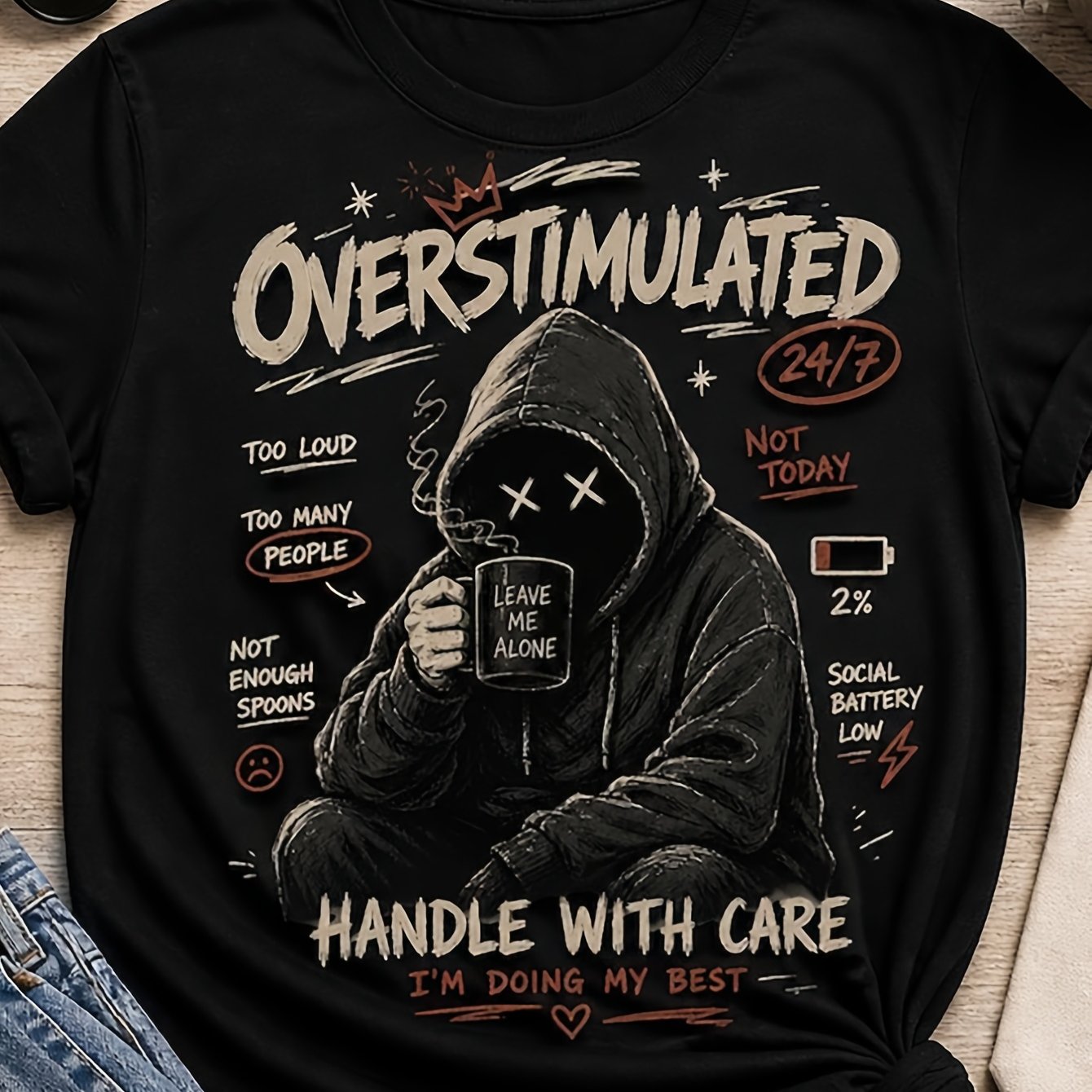 Image of Handle With Care Humor S-3xl 180g Men Black Round Neck Casual Daily Wear Trendy Style Gift For Him