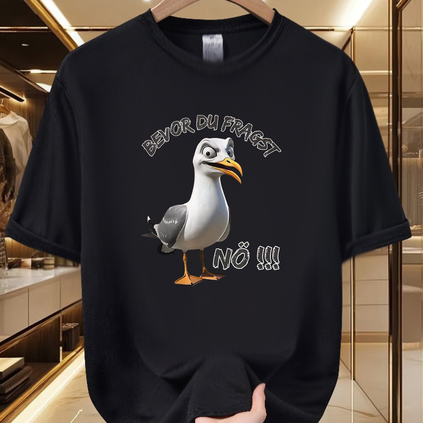 Image of Plus Size Men's Graphic T-shirt- Quirky Seagull Design, Fun And Lightweight, 100 Fiber, Print, Crew Neck, Short Sleeve Summer T-shirt, Humorous T-shirt, Plus Size