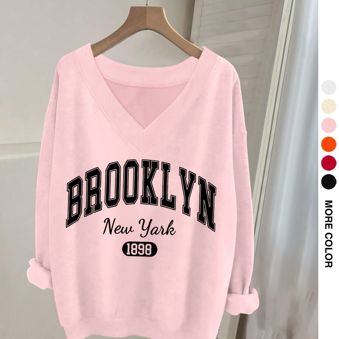 TEMU 1014gwen, 1pc Casual V-neck Long Sleeve Sweatshirt, Letter Print, Women's Clothing