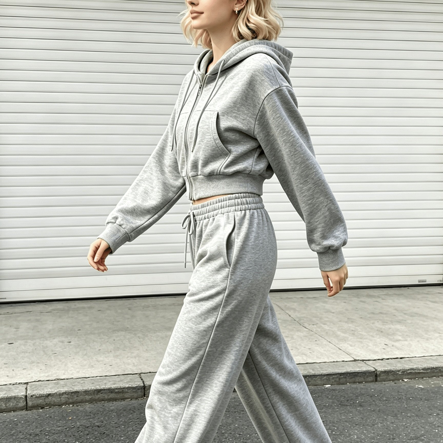 TEMU 2026 New 2pcs Set Athletic Fashion Casual Women's Sports Suit, Light Gray Hooded Zipper Jacket And Elastic Waist Loose Long Pants, Skin-friendly