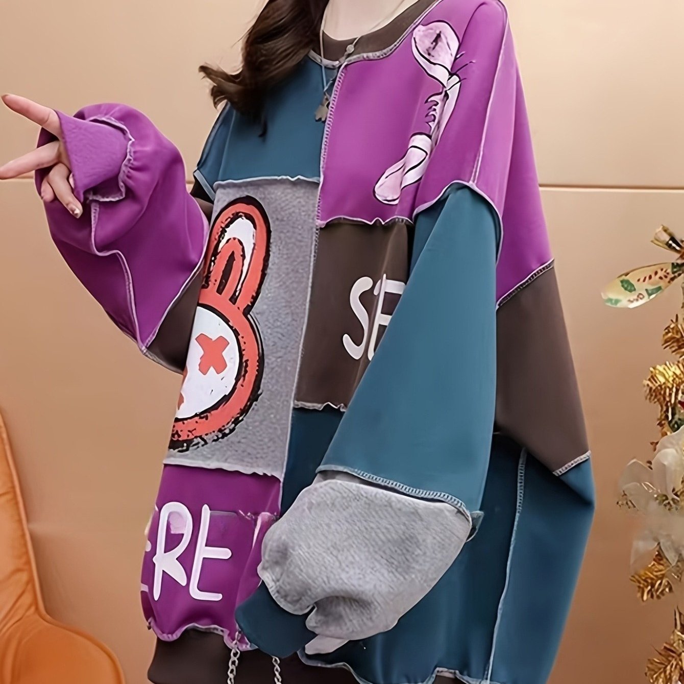 TEMU Ladies' Sweatshirts, Sweatshirts, Pullover Sweatshirts, Fashion, Color Block , , Loose, Animal, Trendy, Versatile, Spring And Autumn