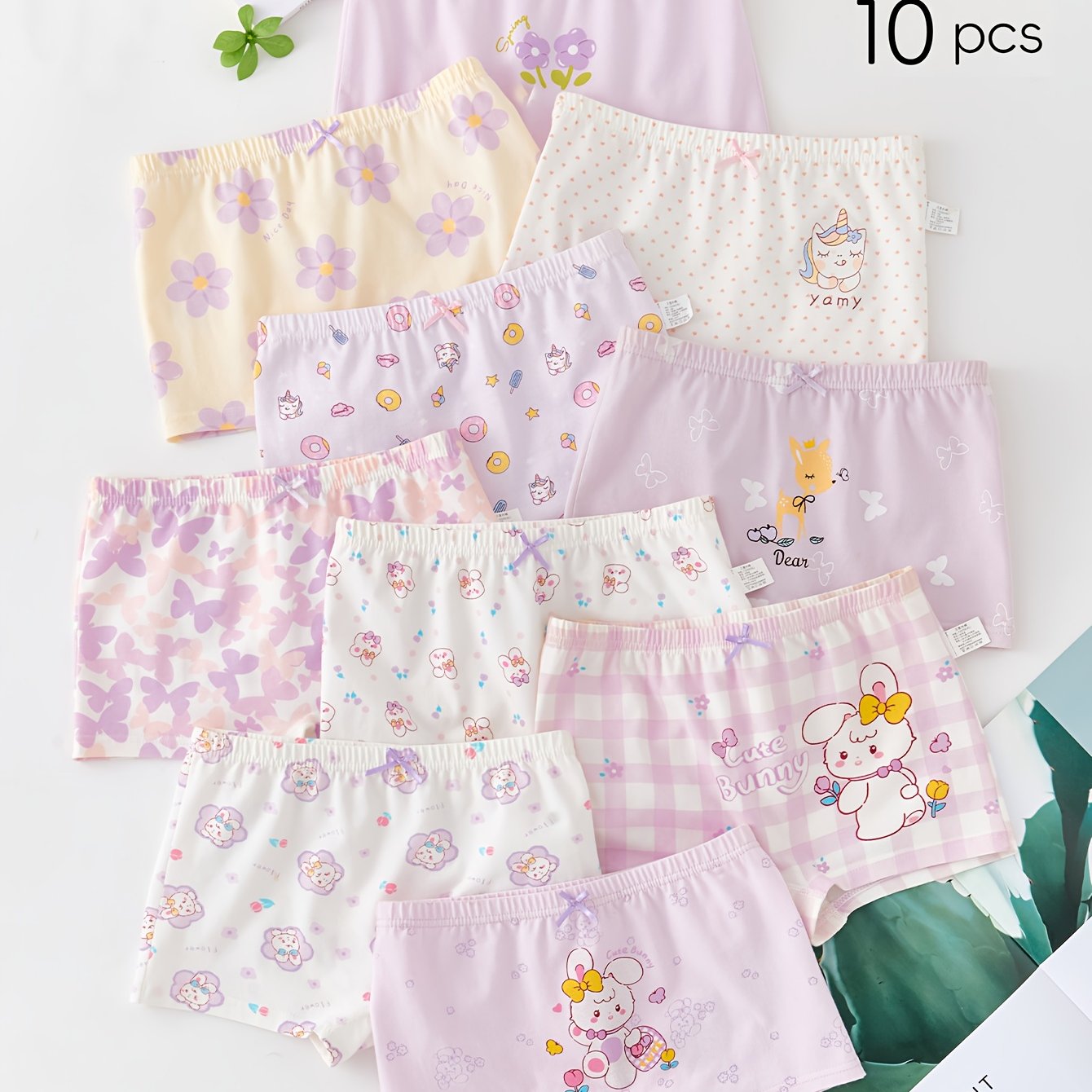 Image of Random 10pcs Girls' Underpants Boxer Shorts Soft Comfortable Elastic Waist Front Kitten Flowers Cartoon 95% Fabric Lightweight Breathable Spring Summer Autumn Winter Wear Little Girls'