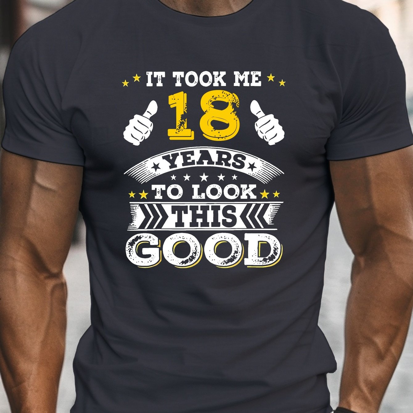 TEMU Men's 18th Birthday Celebration Tee - Polyester Crew Neck T-shirt With Geometric Pattern, Knit Fabric, , Stretch, Regular Fit For Adult - "it Me