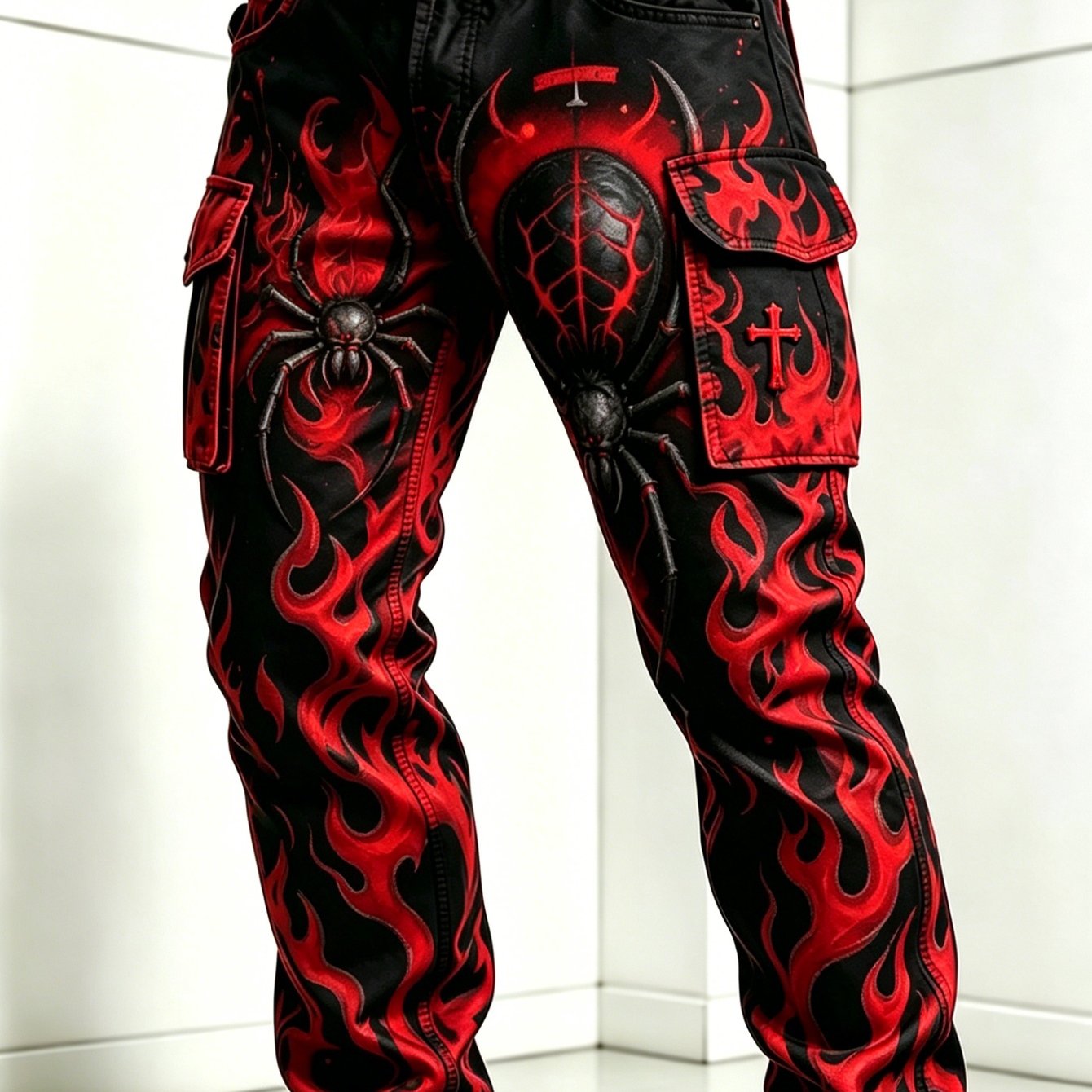 Men's Black And Spider Cargo Pants Style Casual Pants Daily Commuting Skateboard Trendy Outfit Pants