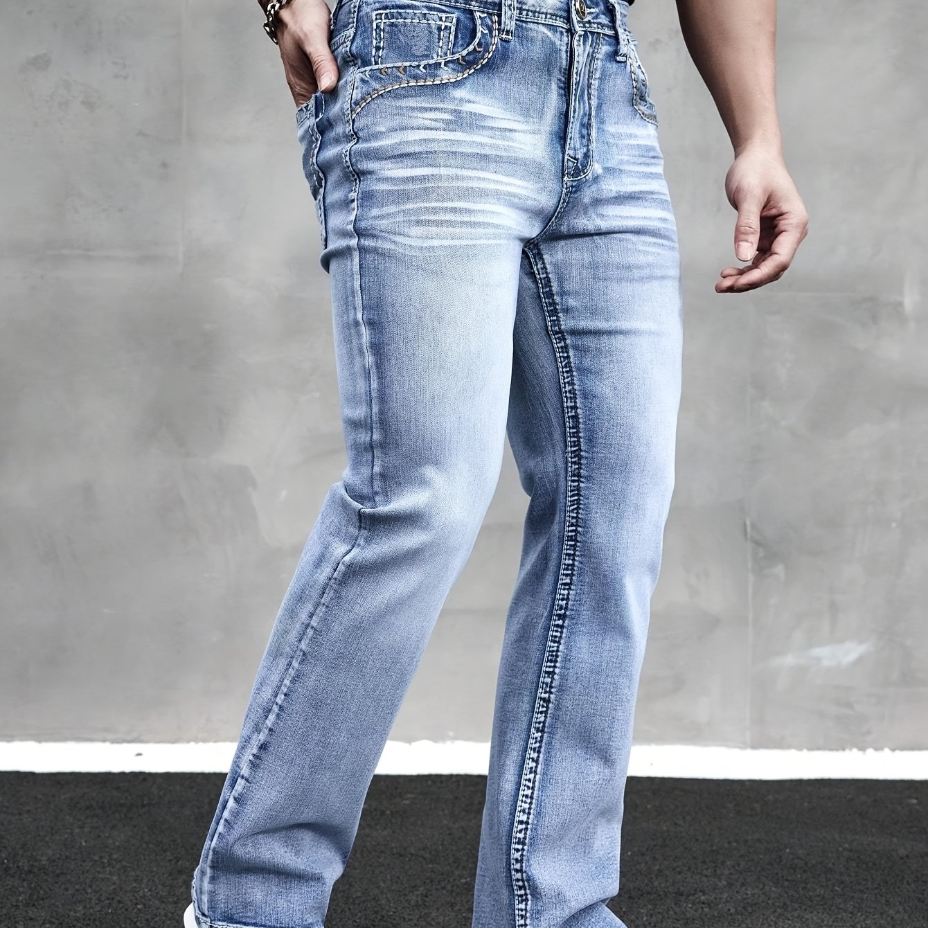 Thick Rope Washed Embroidered Flare Jeans