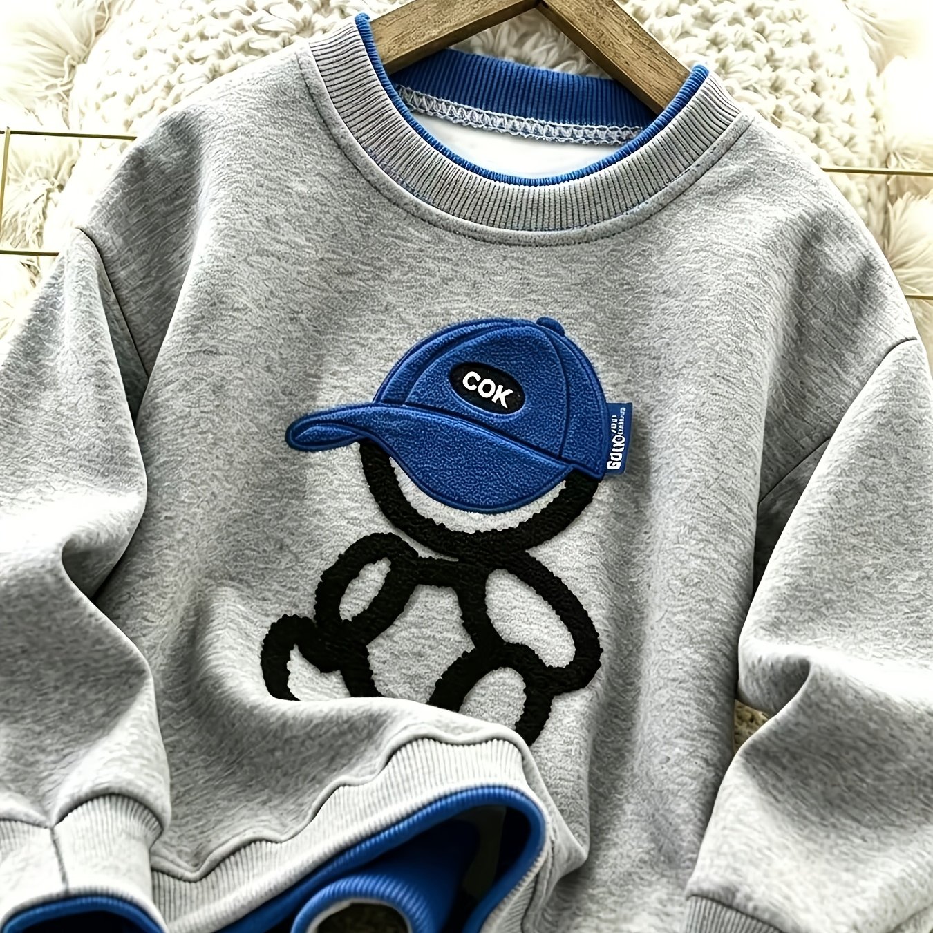 Boys' Trendy Crewneck Sweatshirt With A 2-in-1 Look Design, Embroidery , And A Flattering Regular