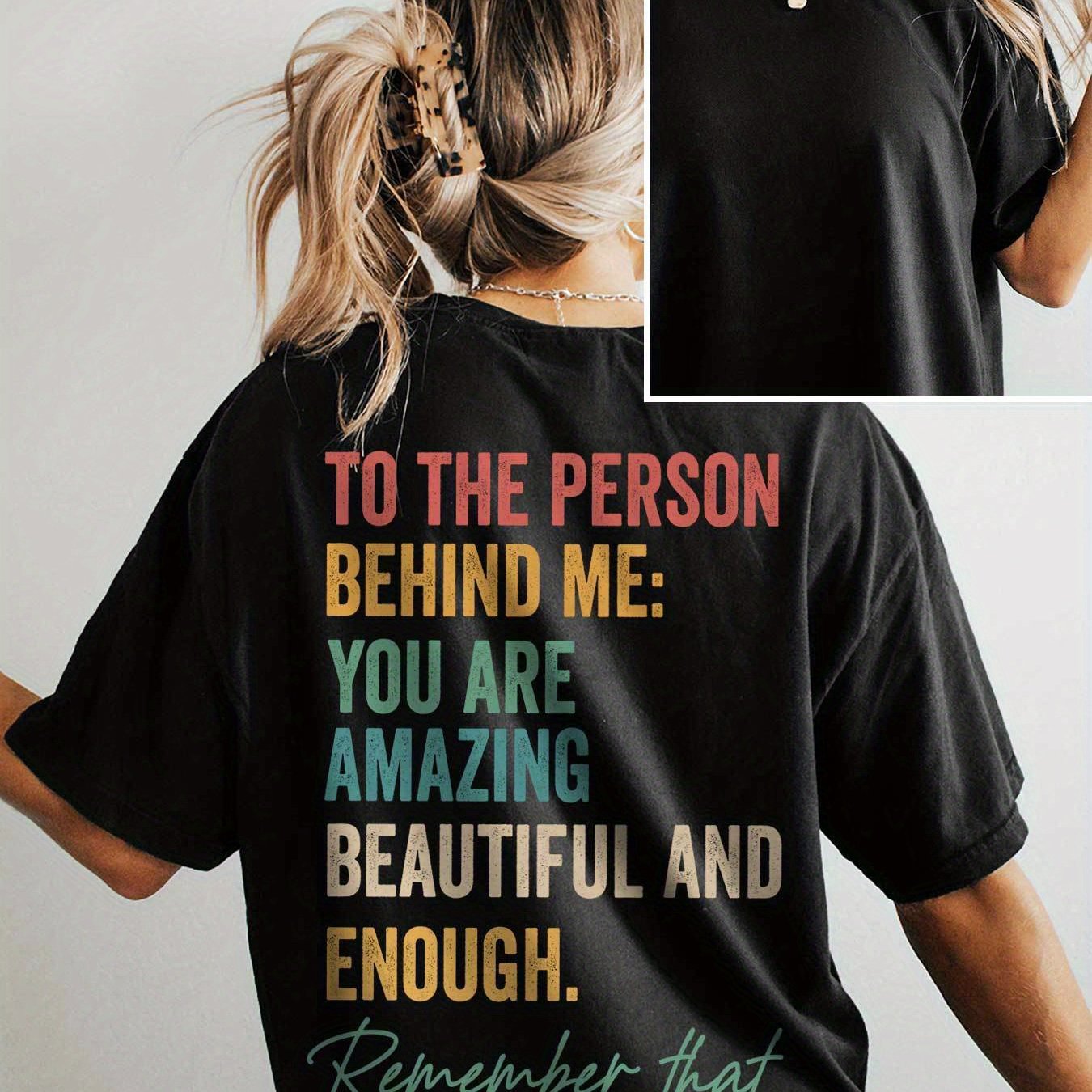 Image of Retro Short-sleeve T-shirt With Back Print "to The Person Behind Me" - Regular Fit Round Neck Casual Shirt Suitable For , Gift For Back Print, Hand Washable Apparel