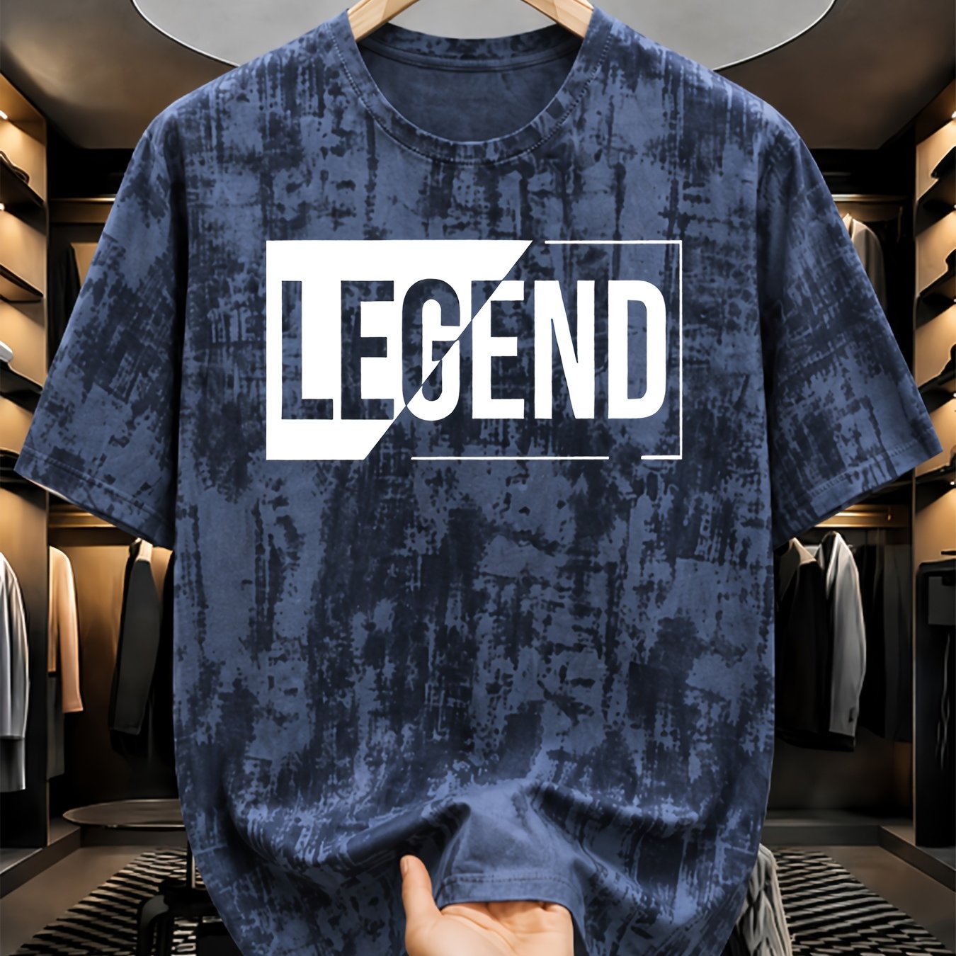 TEMU Men's Casual Athletic Tie-dye T-shirt, Minimalist Geometric "legend" Print Short Sleeve, Suitable For Indoor And Outdoor Leisure Sports, Summer