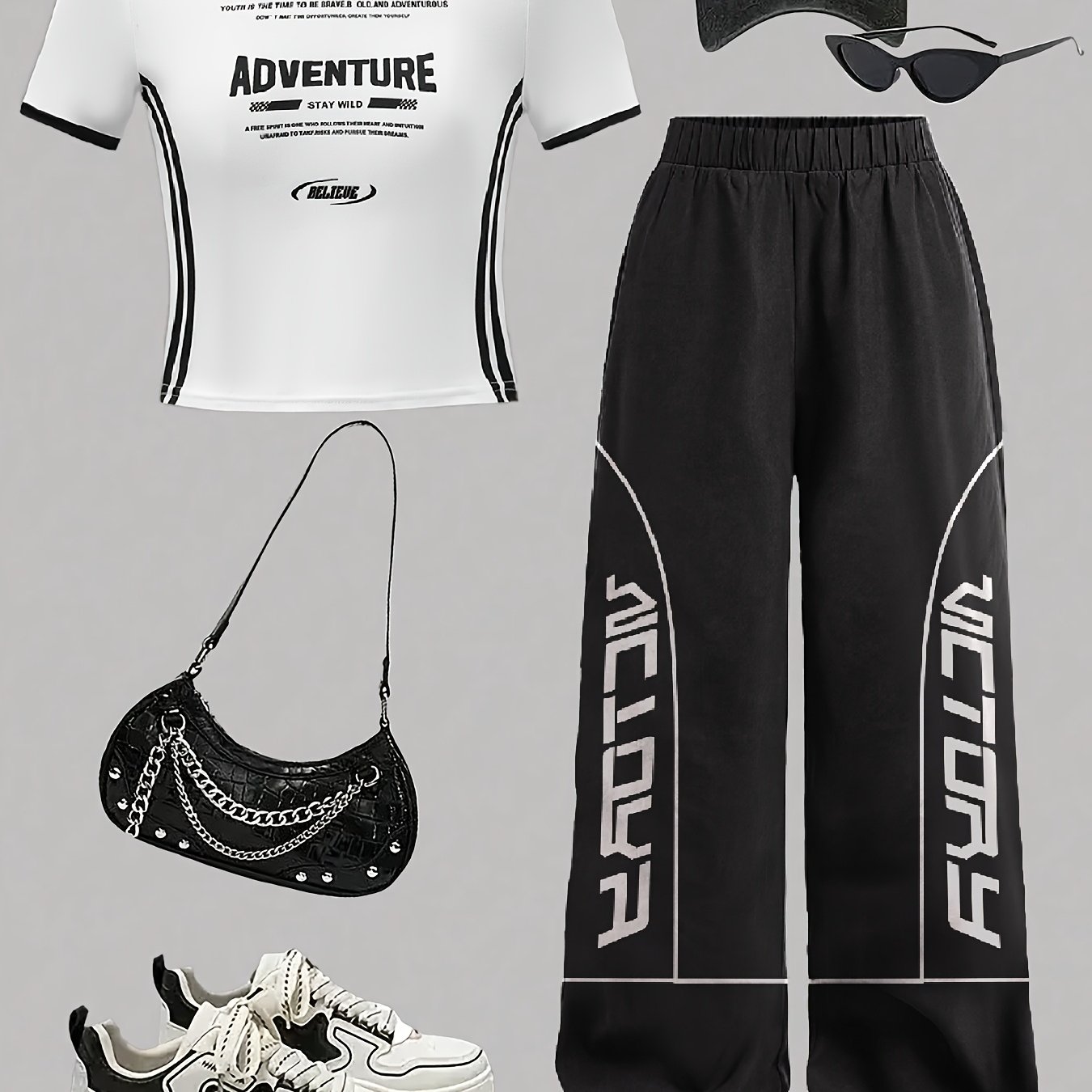 Girls' Suit, Y2k Street Style, Letter Print Suit, Girls' Knitted Number Print T-shirt, -leg Pants Suit, For Outdoor