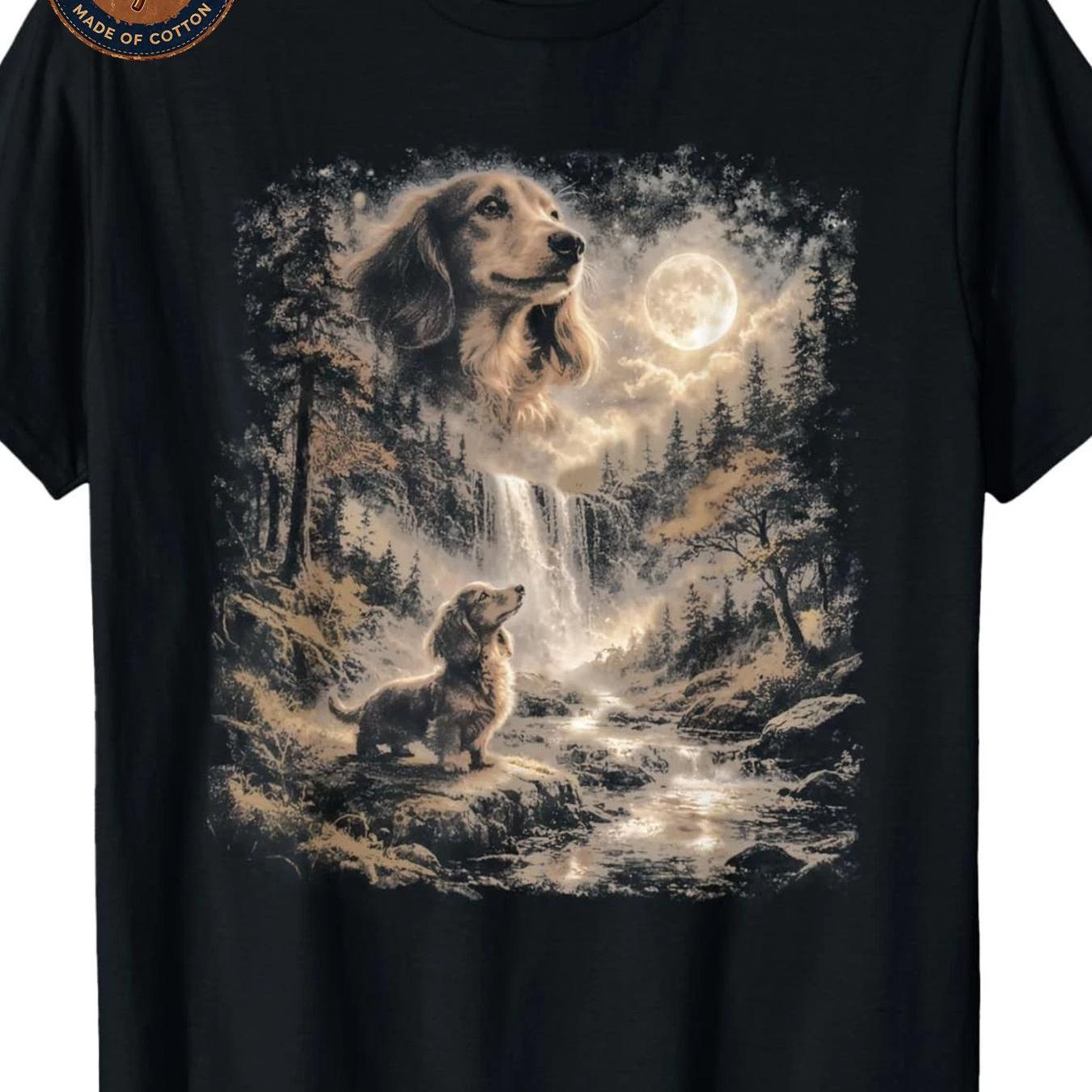 Men's T-shirt Vintage Funny Dachshund At Moon Dog Lovers Graphic Print T Shirt Unisex Casual Breathable Soft Streetwear Summer Everyday Wear Outdoor Side Washable