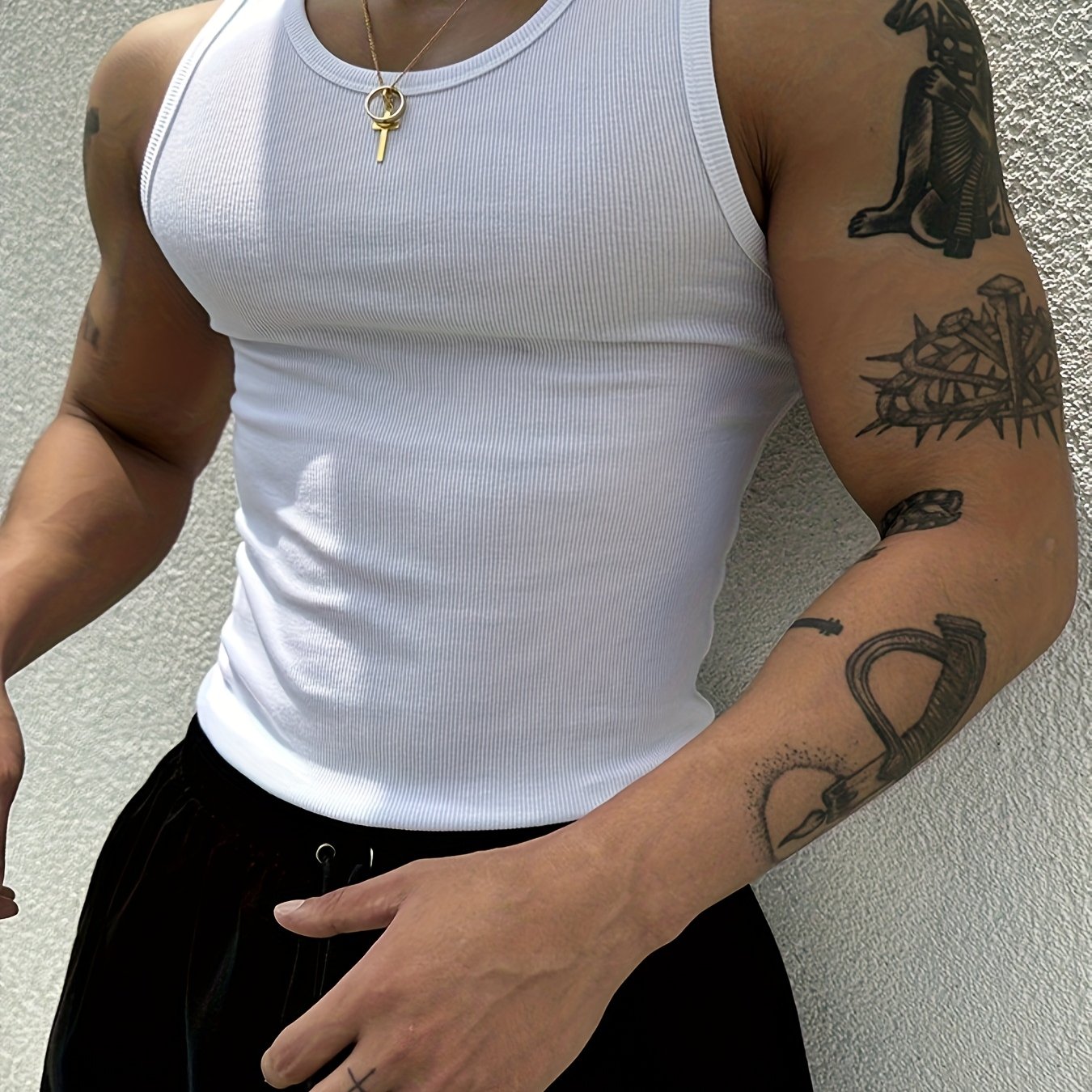 Xingmengzhi Obm American-style Thread Sweat-absorbing Base Layer Quick-drying Body-hugging Stretch Sports Crew Neck Tank Top