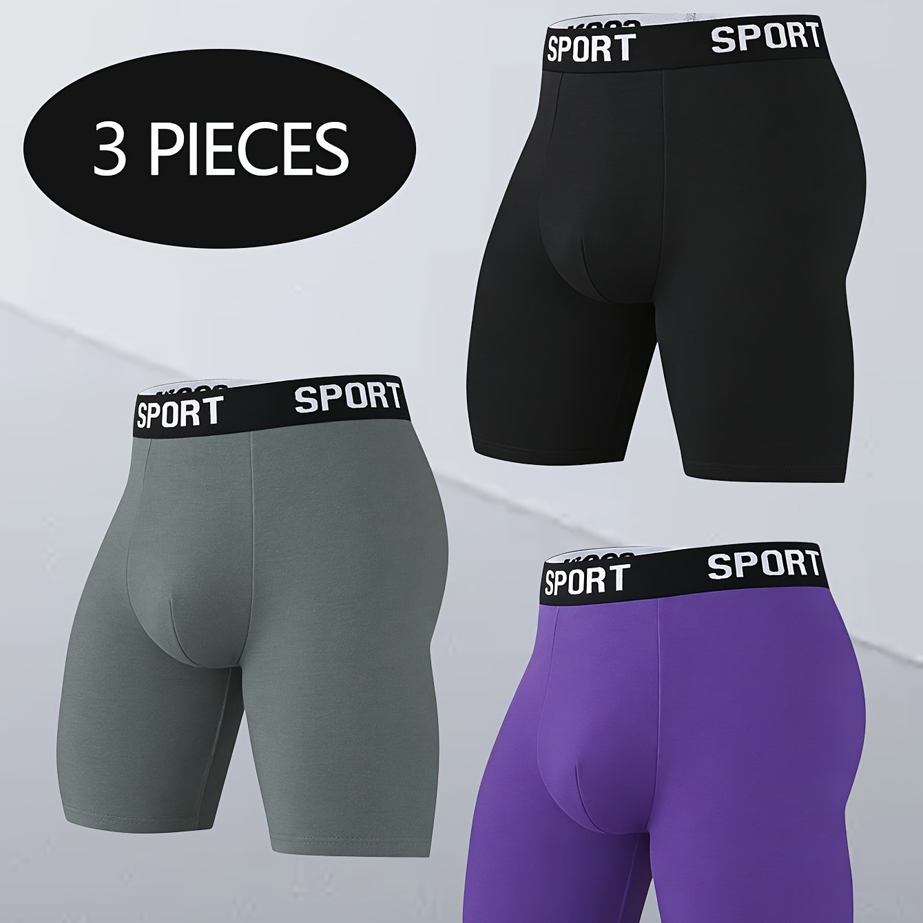 TEMU 3pcs Men's Long Sports Boxer Briefs, 