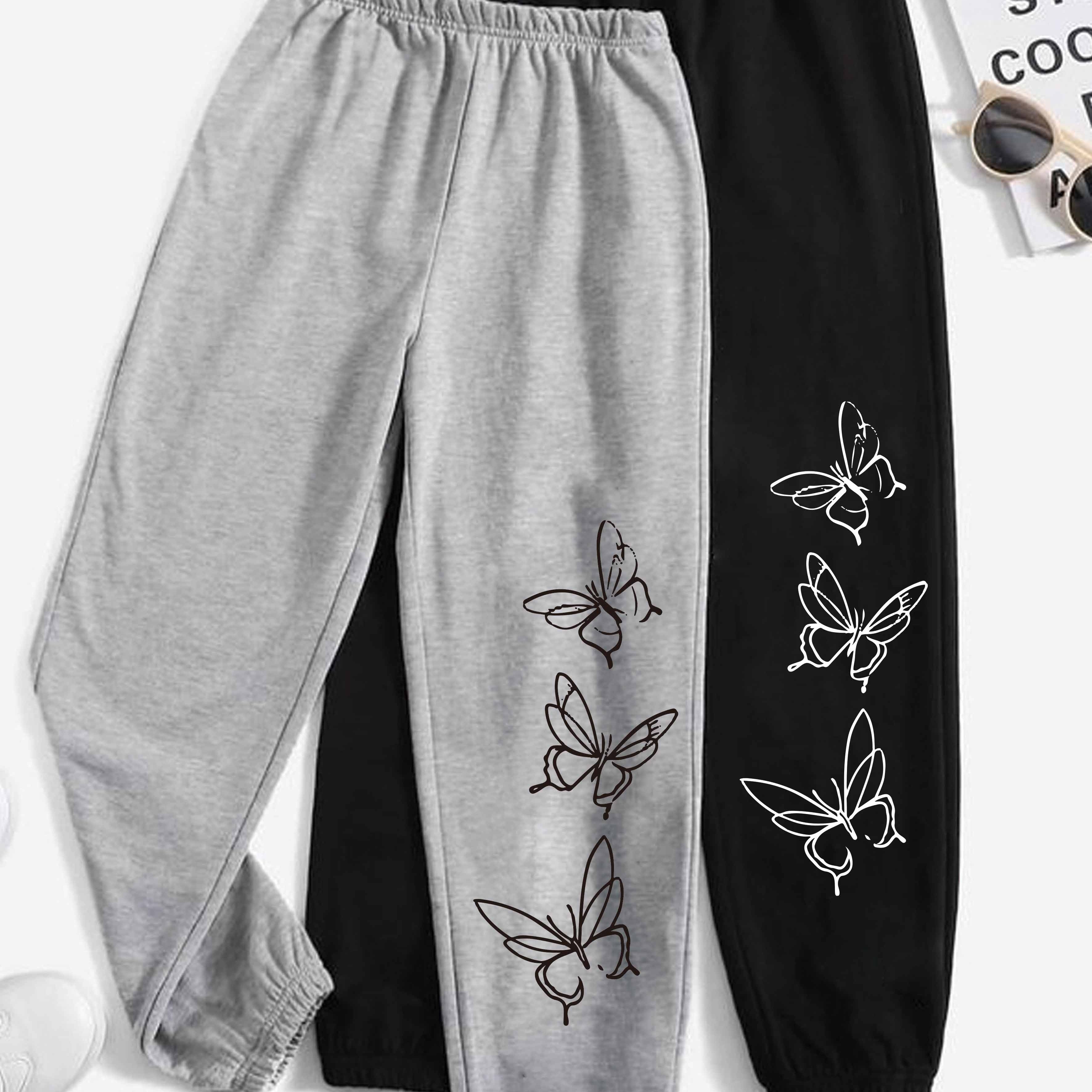 Image of 2pcs Set, -like And ! Gray Black Print Sweatpants, Comfortable And Good-looking, Love At First Sight! Element Sweatpants, Easy To Match In Gray Black