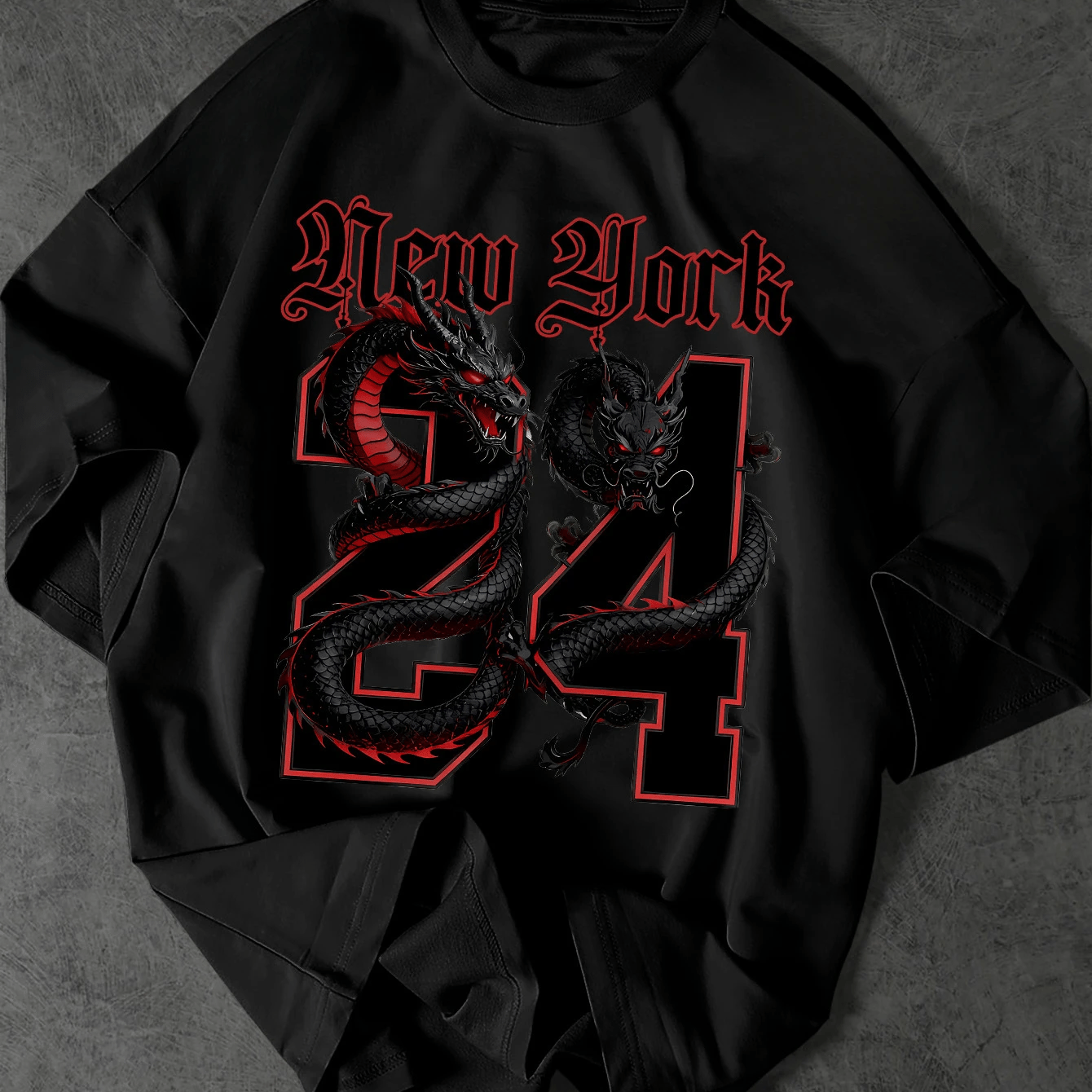 Image of Plus Size Trendy Men's T-shirt With Dark Atmosphere Double Transfer Print -catching Streetwear Piece Big And Tall, Plus Size