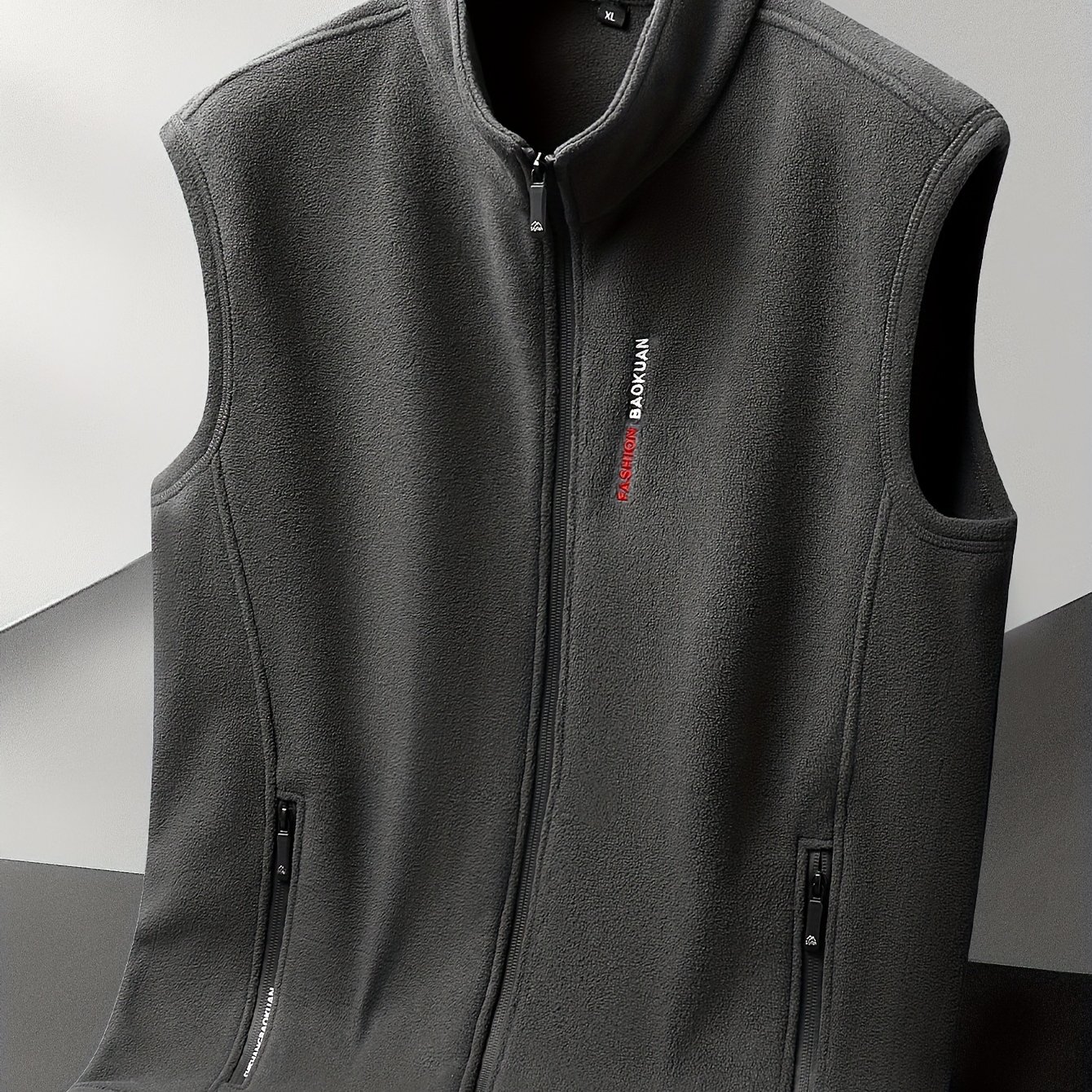 Plus-size Men' Vest, Plus-size Men's Coat, Warm Coat, Men's Autumn And Winter Warm Sleeveless Jacket, Collar Vest, Zipper Pocket, Suitable For Outdoor Activities