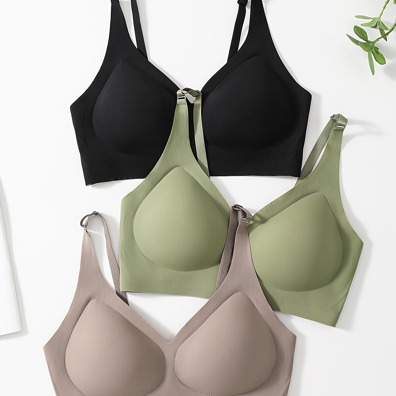 TEMU 3pcs Women's Comfortable Seamless Deep V Bra