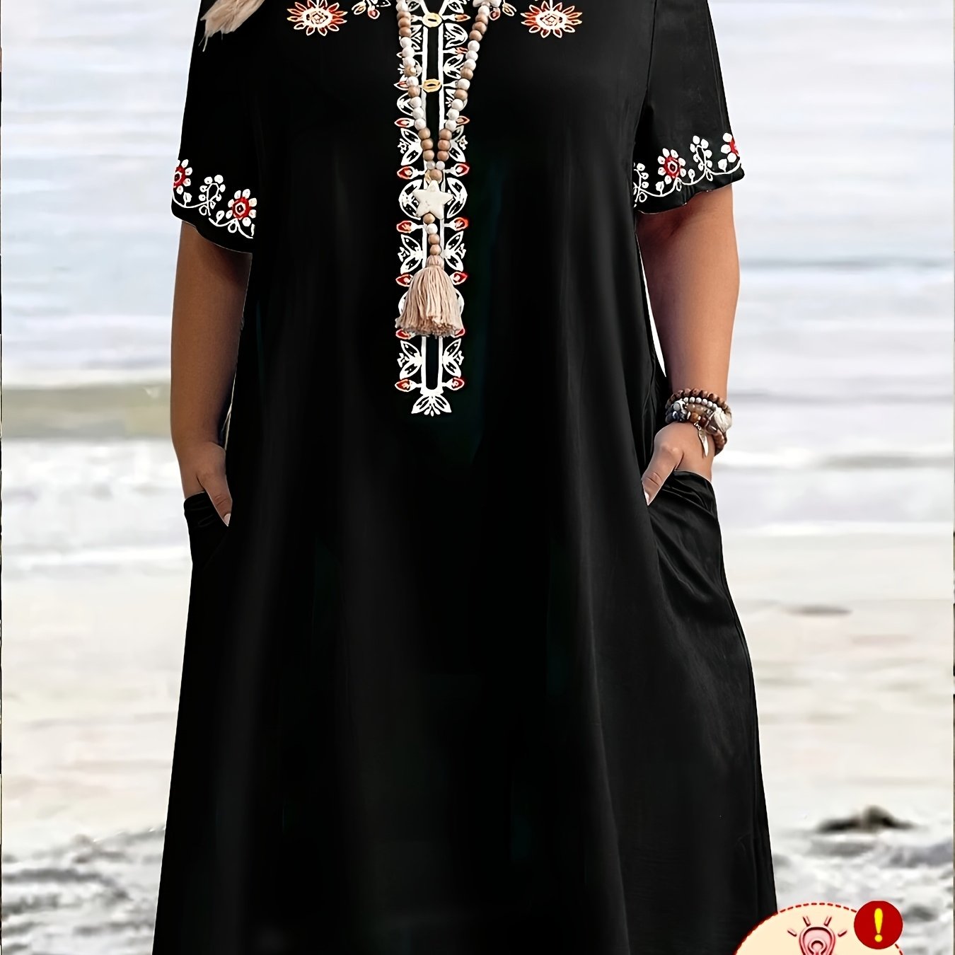 TEMU Plus Size Printed Design - Not Textured Womenâs Bohemian Dress Floral Pattern Print All Season Dress
