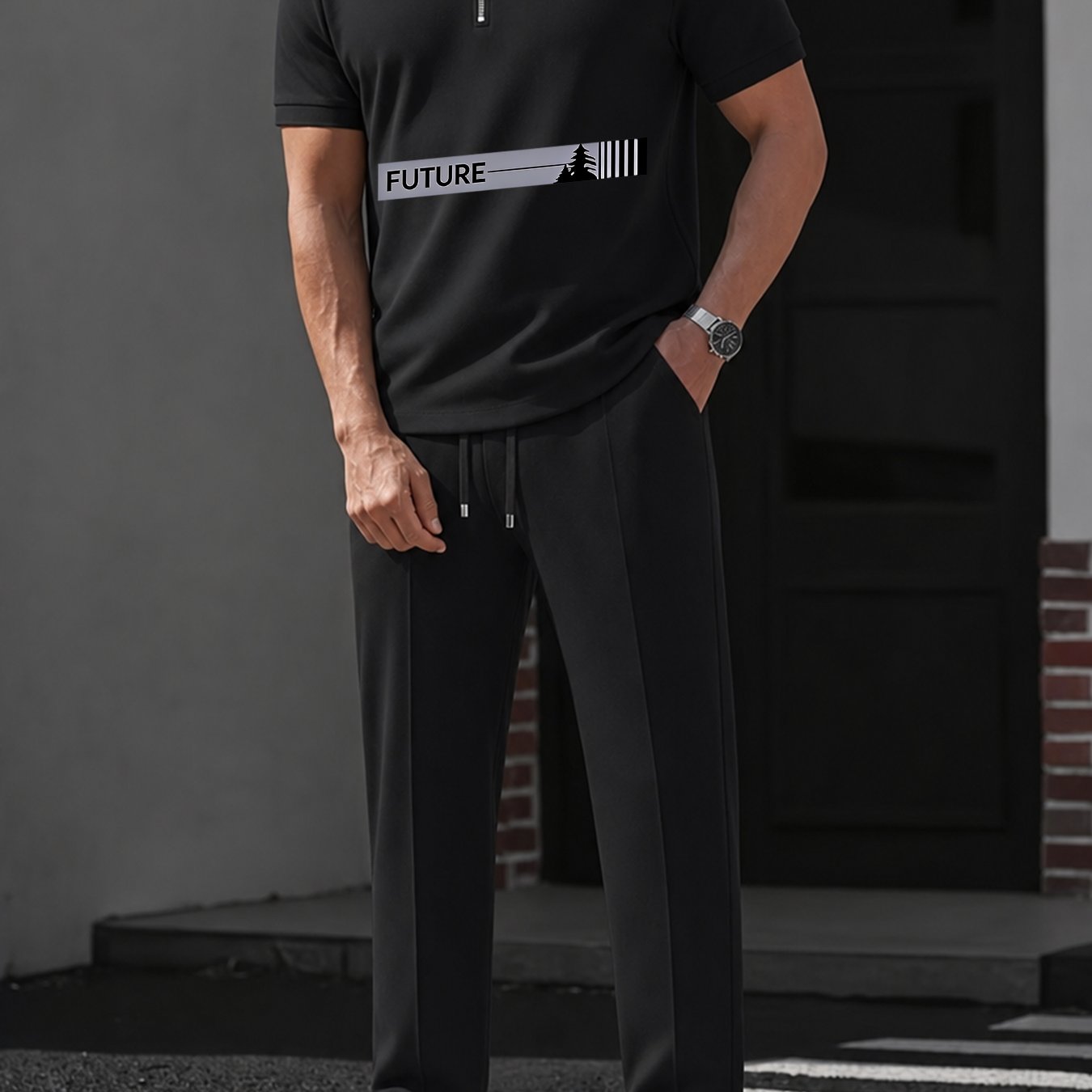 Image of Men's Sports Set 2pcs Set, Loose Half-zip Short-sleeve Top, Straight-leg Long Pants, Casual Sports Jogging Fitness Wear, Summer Fashion For Everyday Street Wear