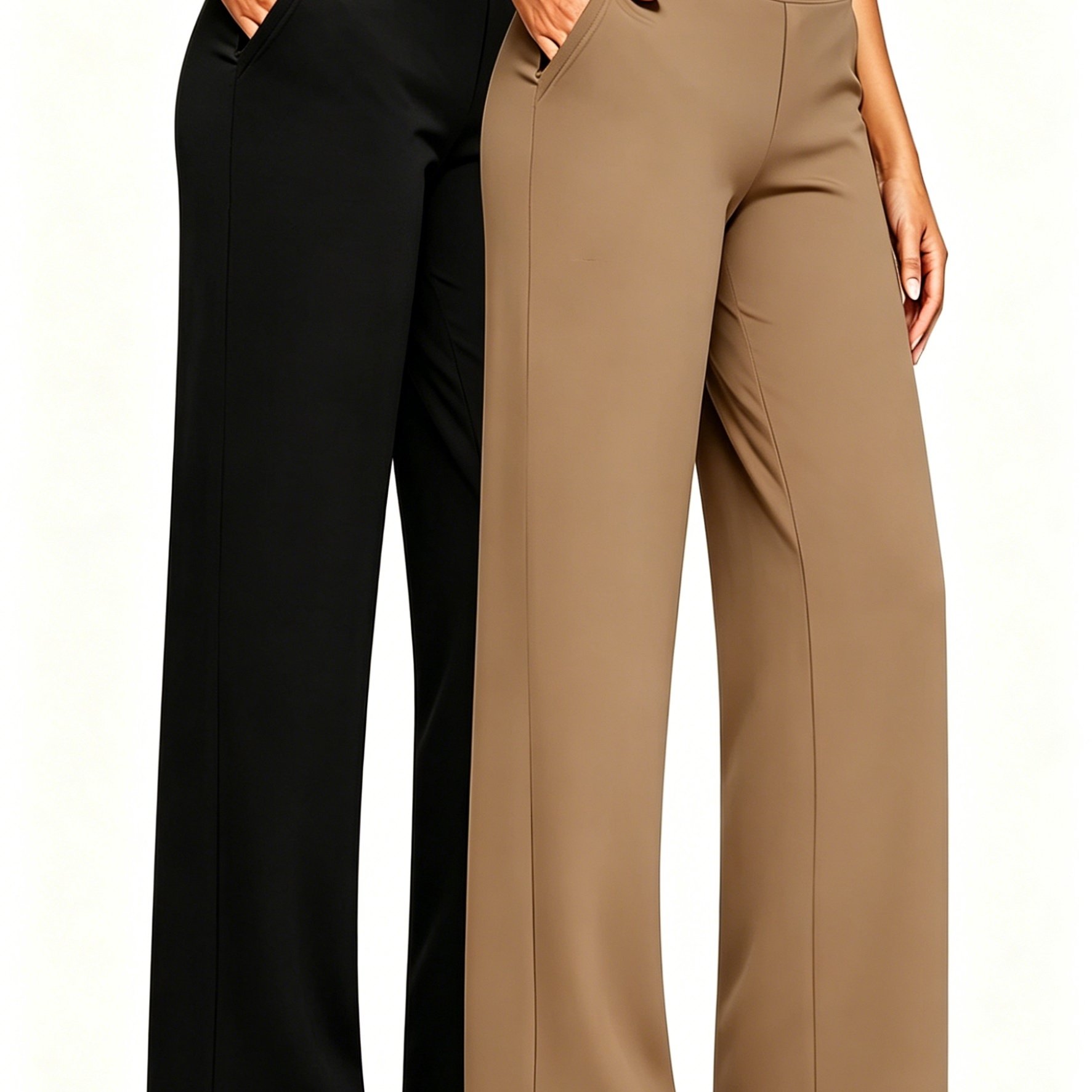 TEMU 2pcs Women's High Waist Solid Color Wide Leg Pants With Double Pockets, Lifting Slim Fit Trousers, Lightweight Breathable -friendly Fabric,
