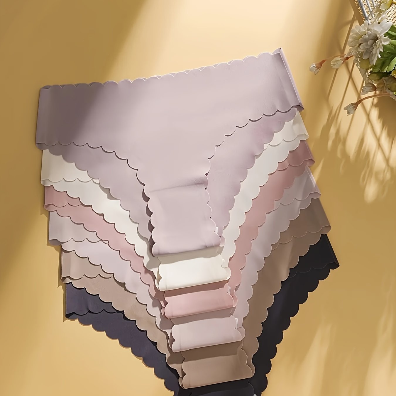 Image of 6-pack - Autumn Winter Solid Color Women's Panties With Wavy Lace, Smooth Seamless Comfortable Breathable Quick-dry Women' Panties For Sports Fitness