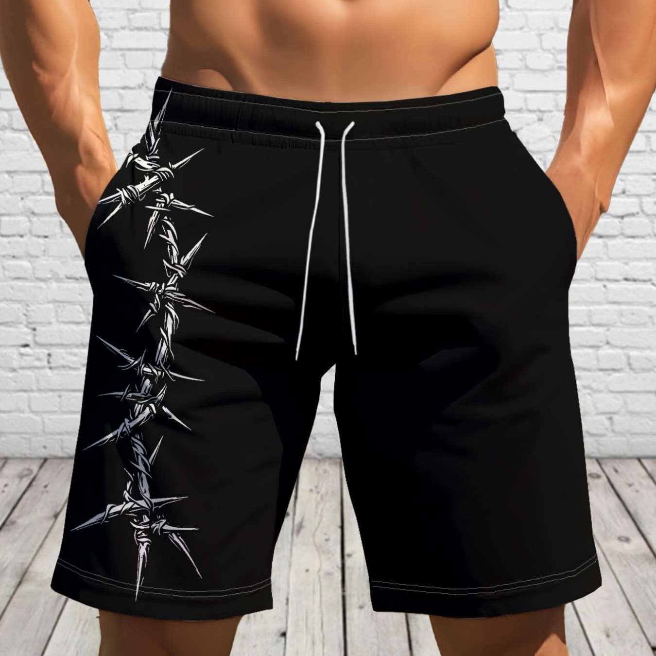 TEMU [print Design â Not Textured/embroidery/sequins Men' Style Thistle Print Drawstring Beach Shorts Summer Casual Athletic Surfing Vacation Bermud
