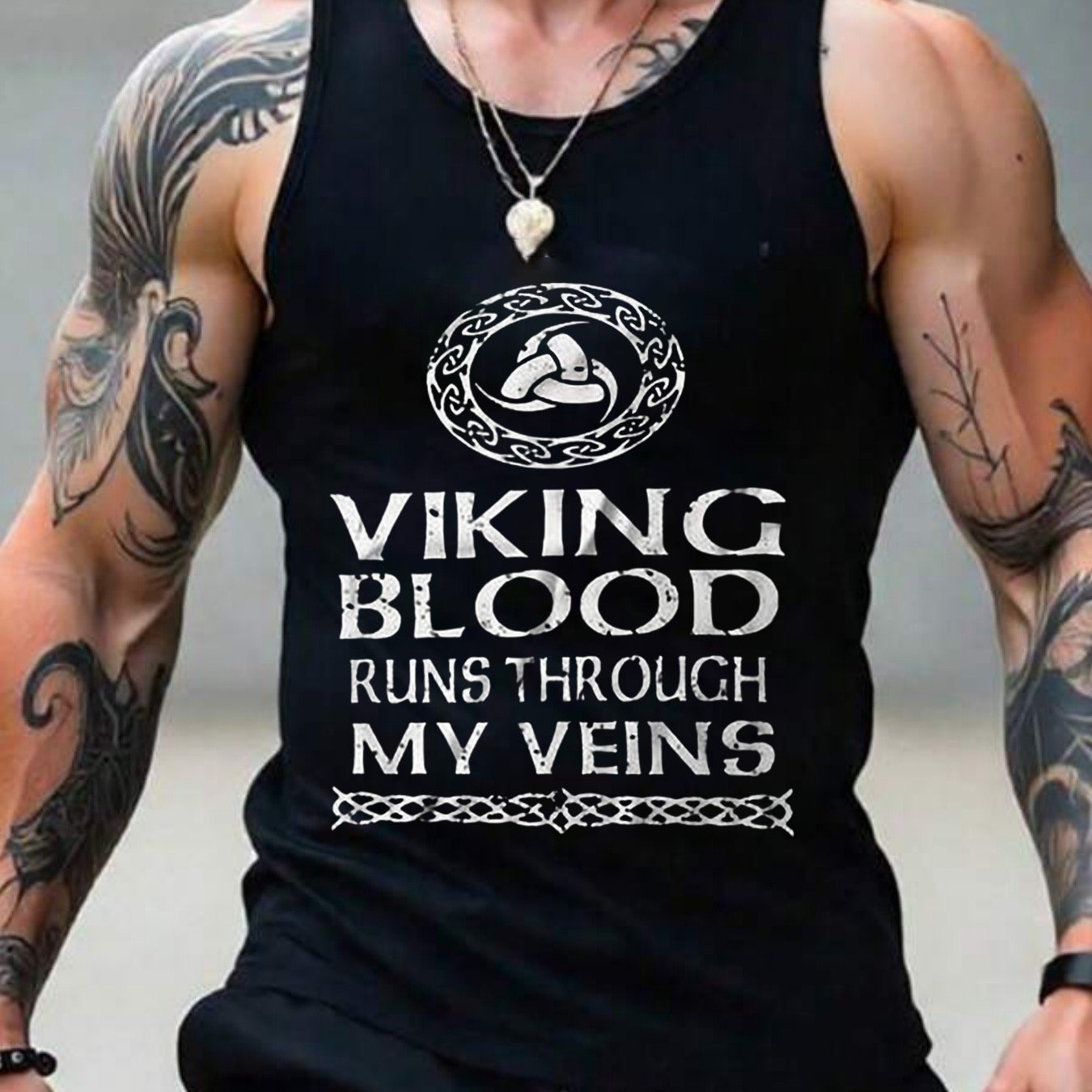 Men's Tank Top-size Plus Viking Blood Runs Through My Veins Graphic Print Tank Tops Nordic Style Men's Casual Tank 1pc-men's Summer Loose Underwear Running Vest Fashion Casual Wear