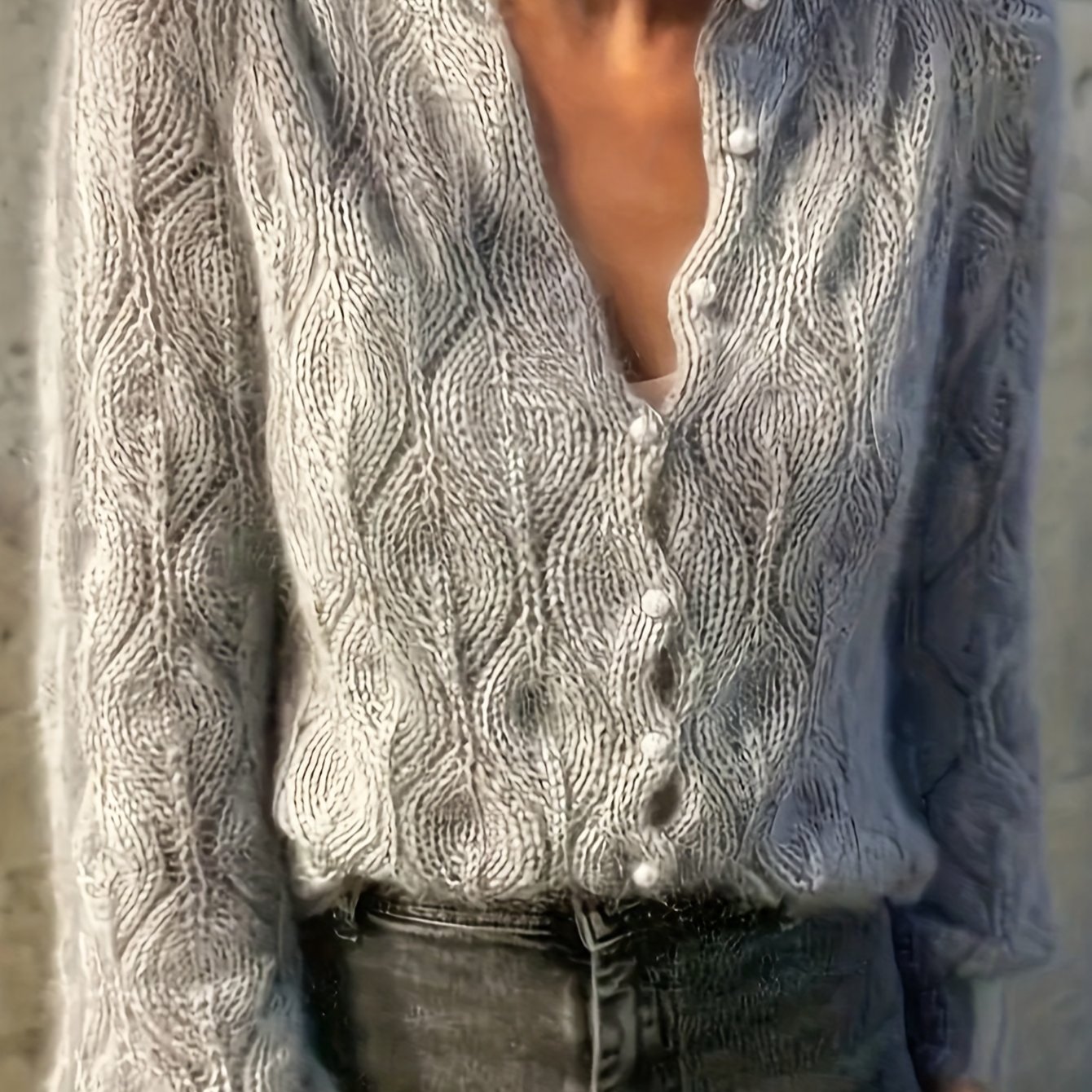 Pearl Button Round Neck Long Sleeve Elegant Cardigan For Fall Office, Party, And Social Occasions | Comfortable Wear