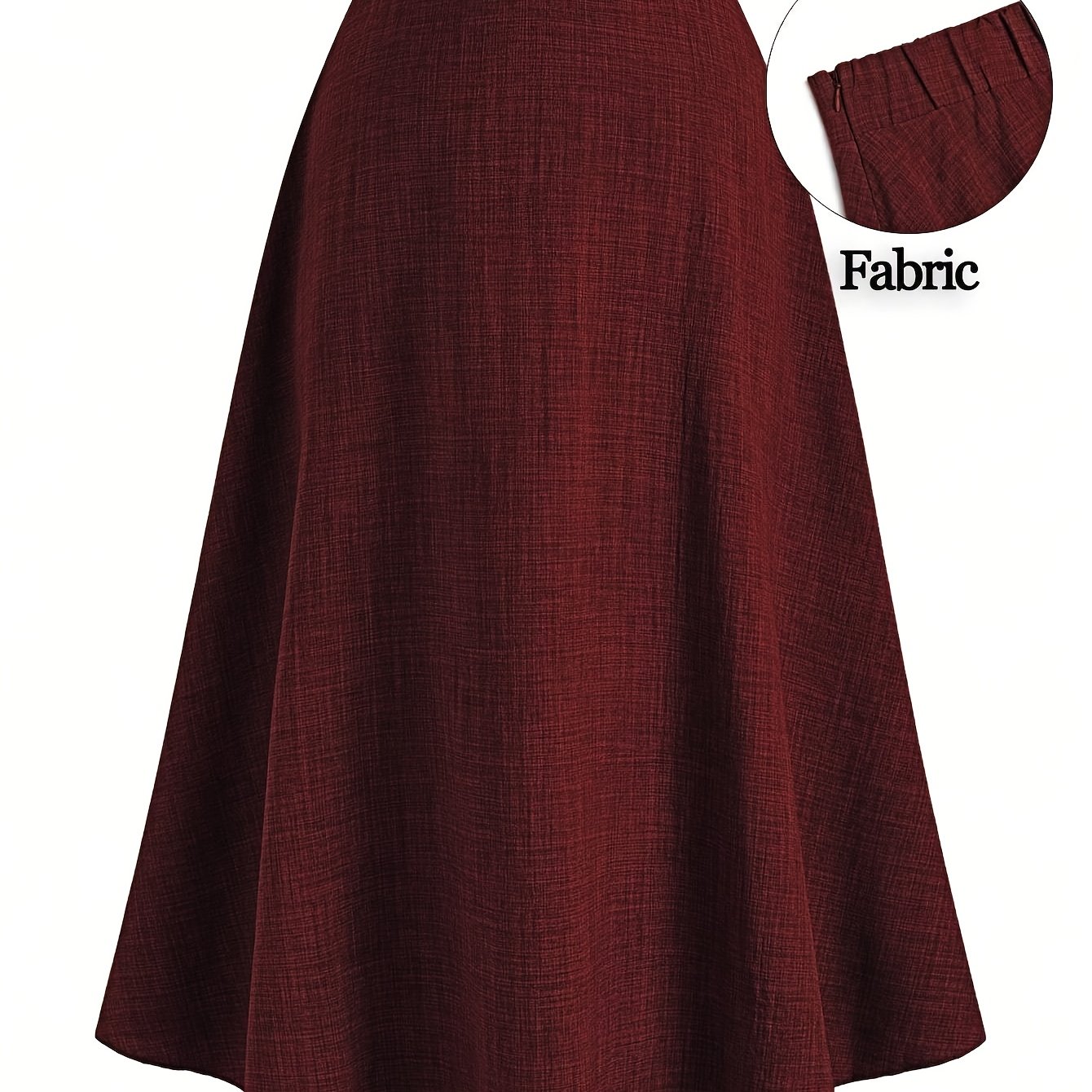 TEMU Plus Size, Women's Plus Size Elegant A-line Solid Color Midi Casual Skirt For